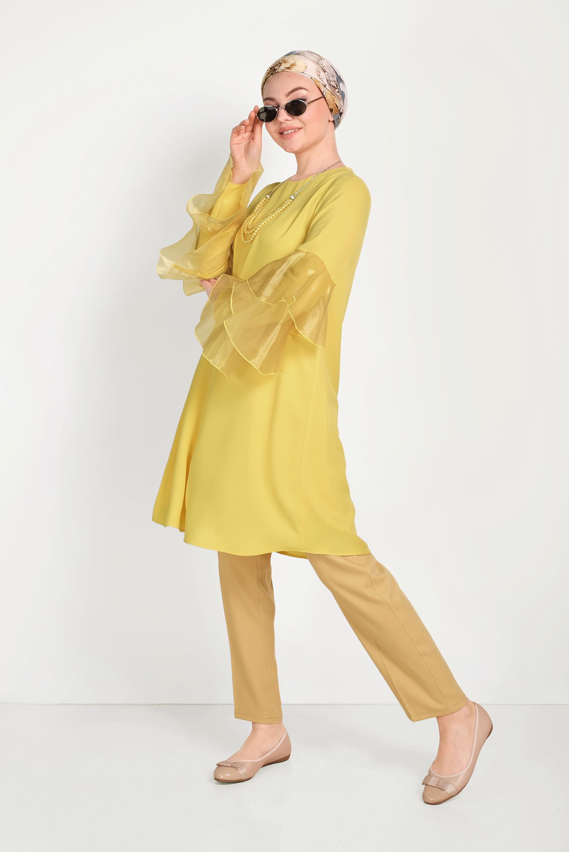 Tesettür giyim SARI GENİŞ KOLLU TUNİK 40448