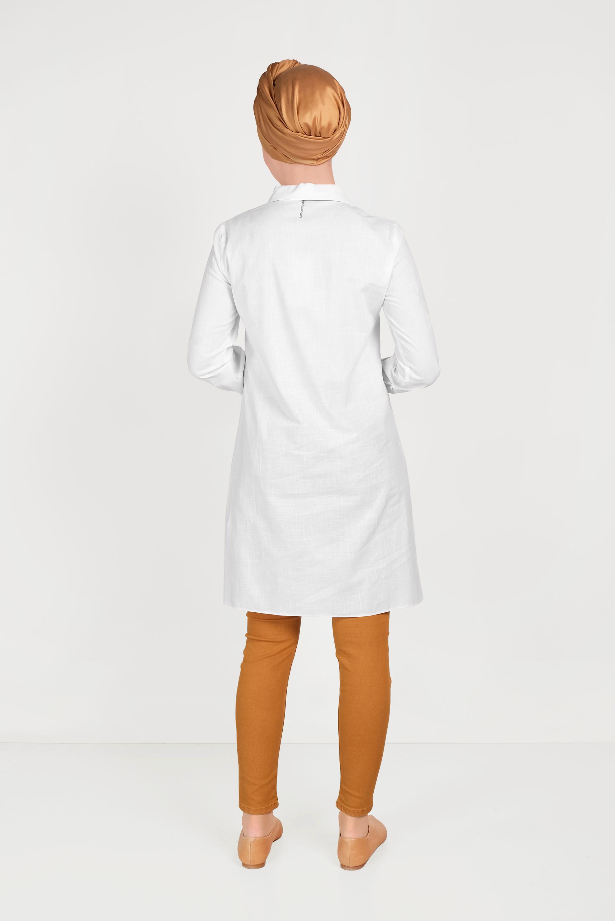 Tesettür giyim BEYAZ PAMUKLU NAKIŞLI TUNİK 40449