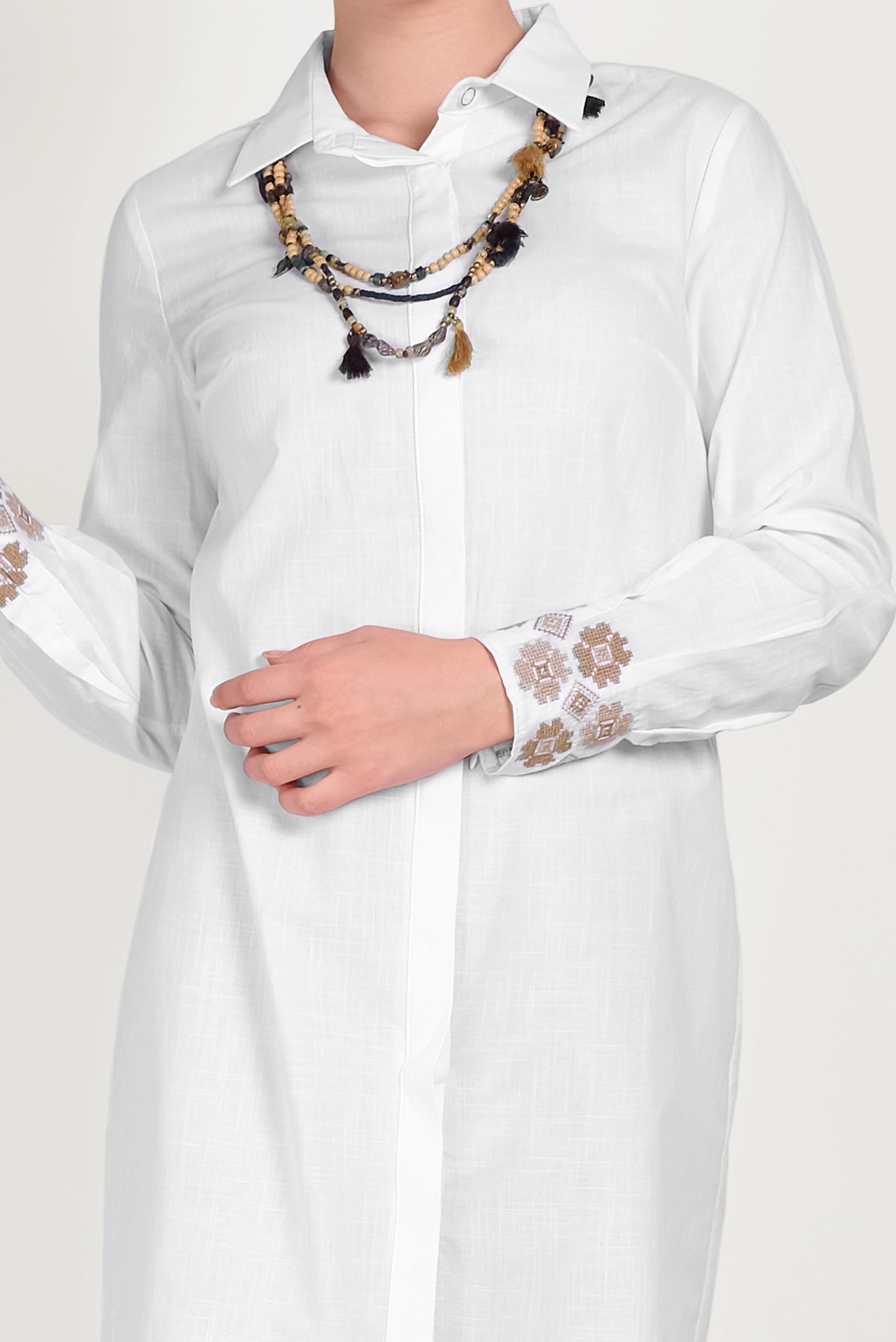 Tesettür giyim BEYAZ PAMUKLU NAKIŞLI TUNİK 40449