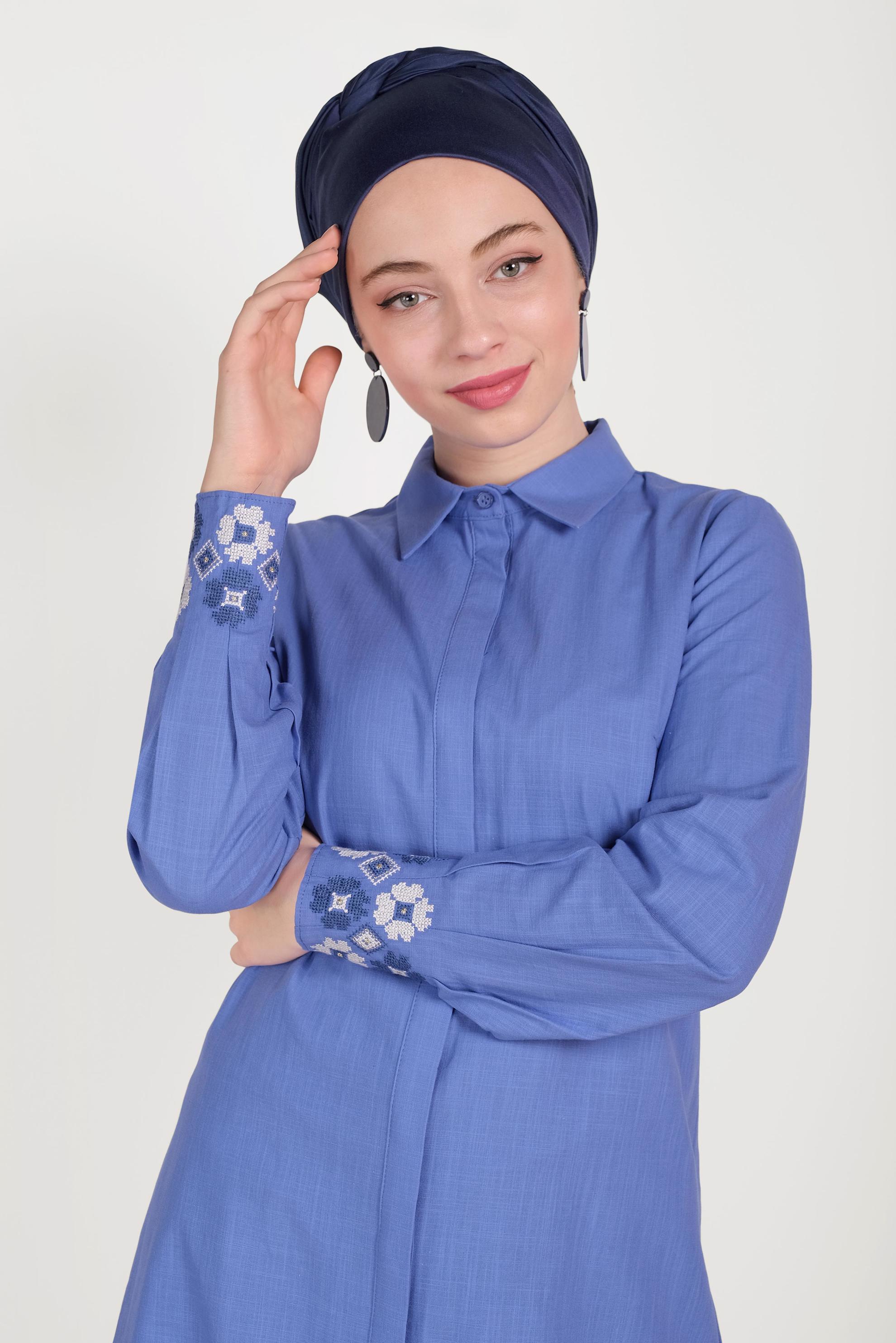 Hijab clothing BLUE COTTON EMBROIDERED TUNIC 40449 