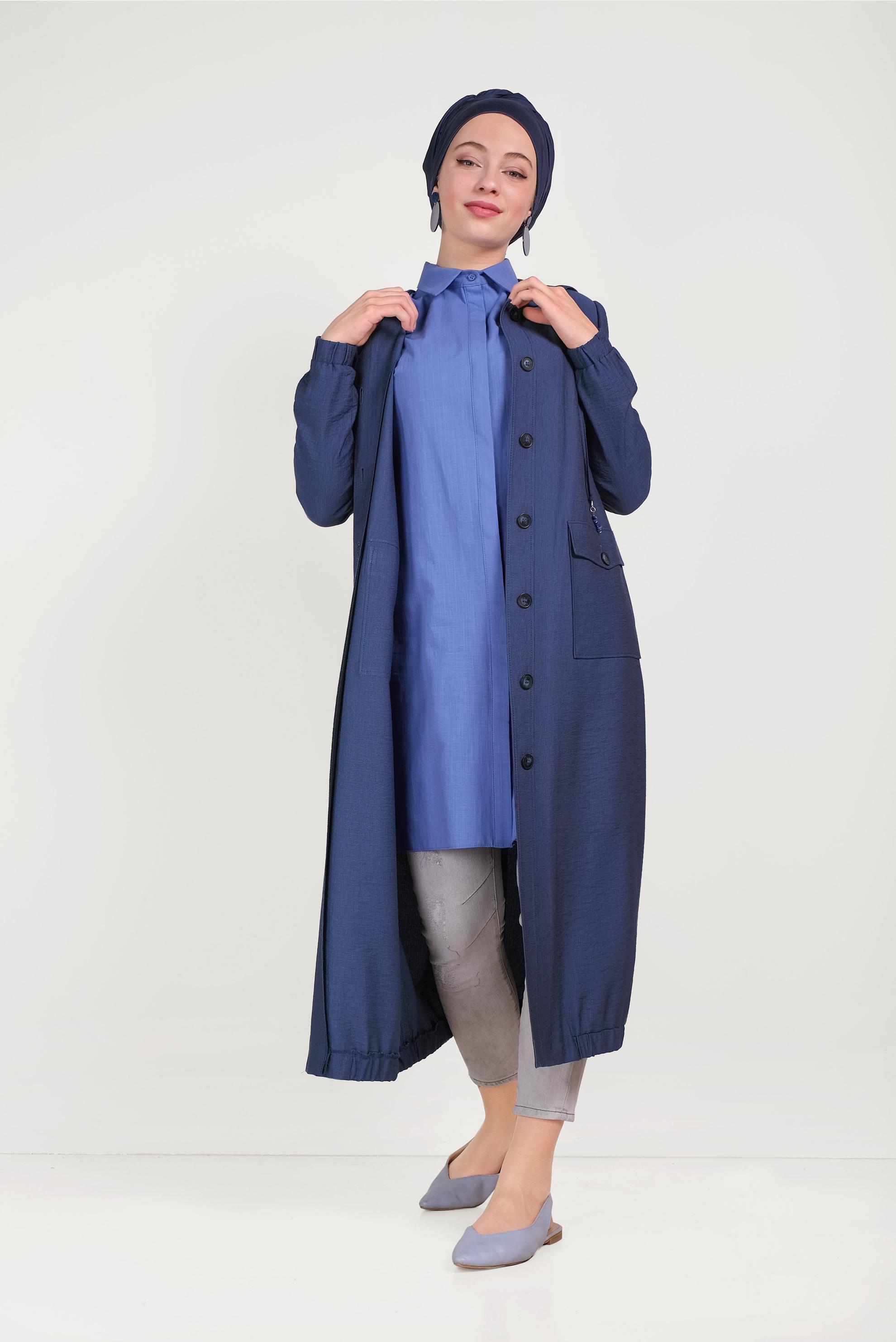 Hijab clothing BLUE COTTON EMBROIDERED TUNIC 40449 