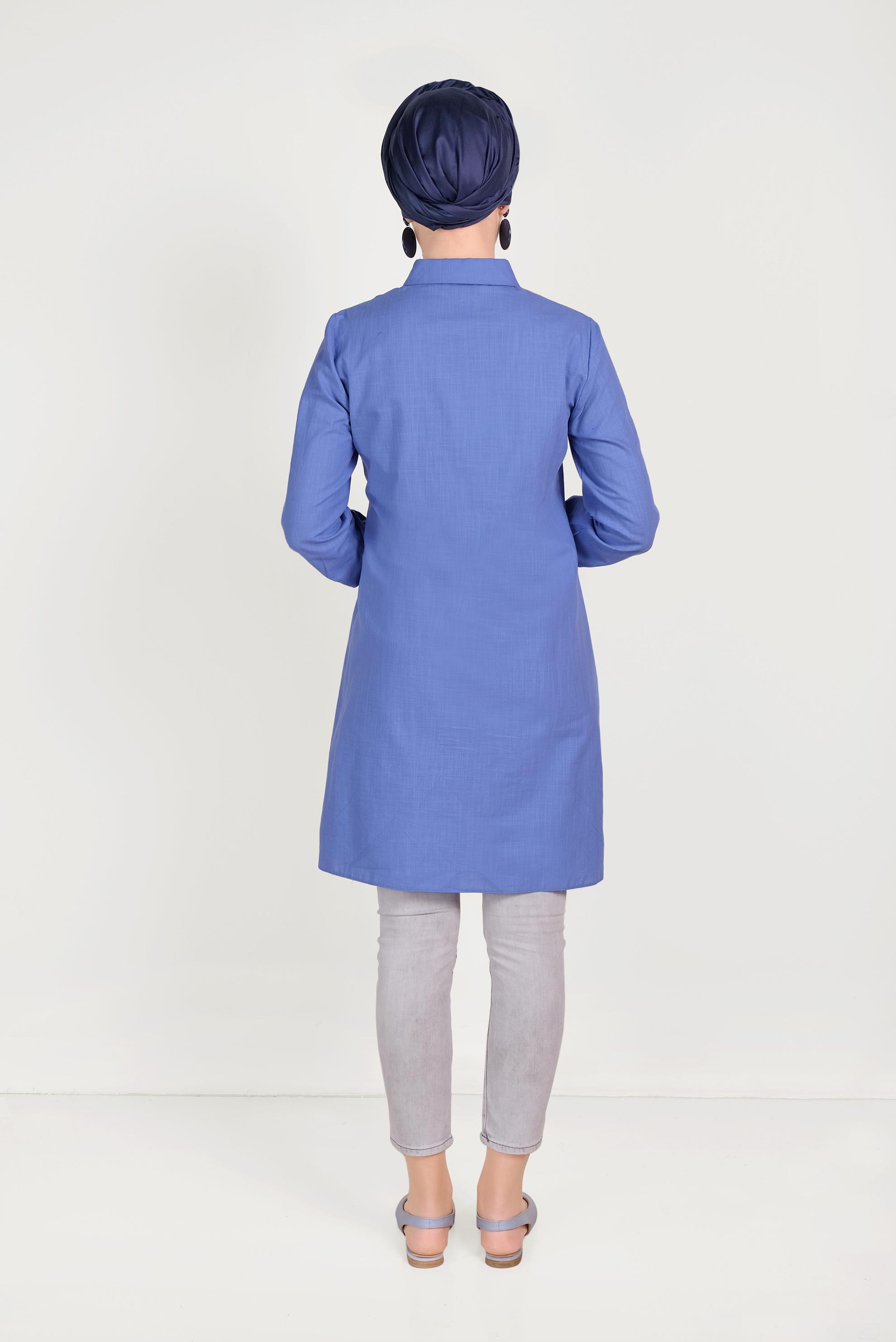 Hijab clothing BLUE COTTON EMBROIDERED TUNIC 40449 