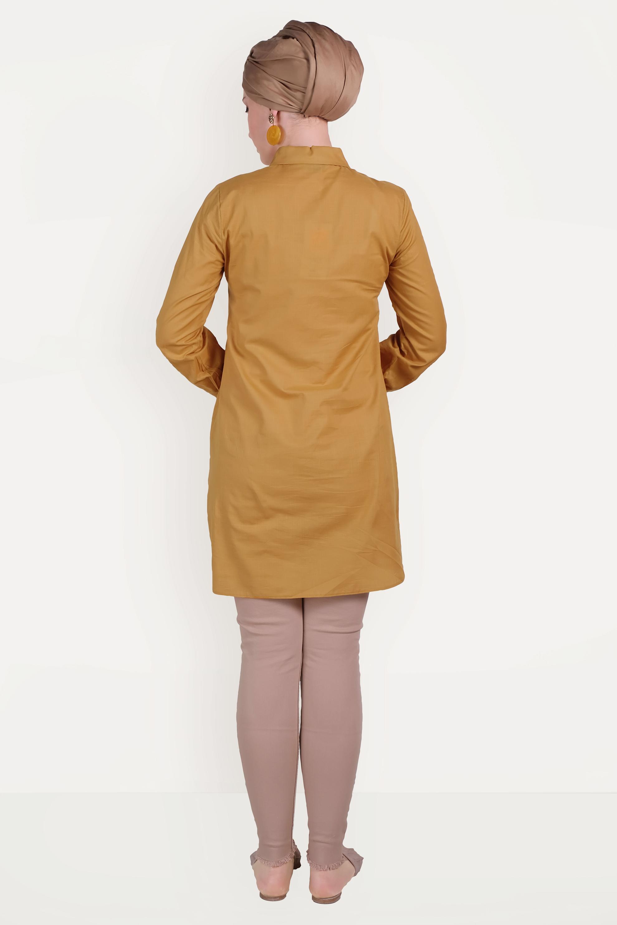 Tesettür giyim SARI PAMUKLU NAKIŞLI TUNİK 40449