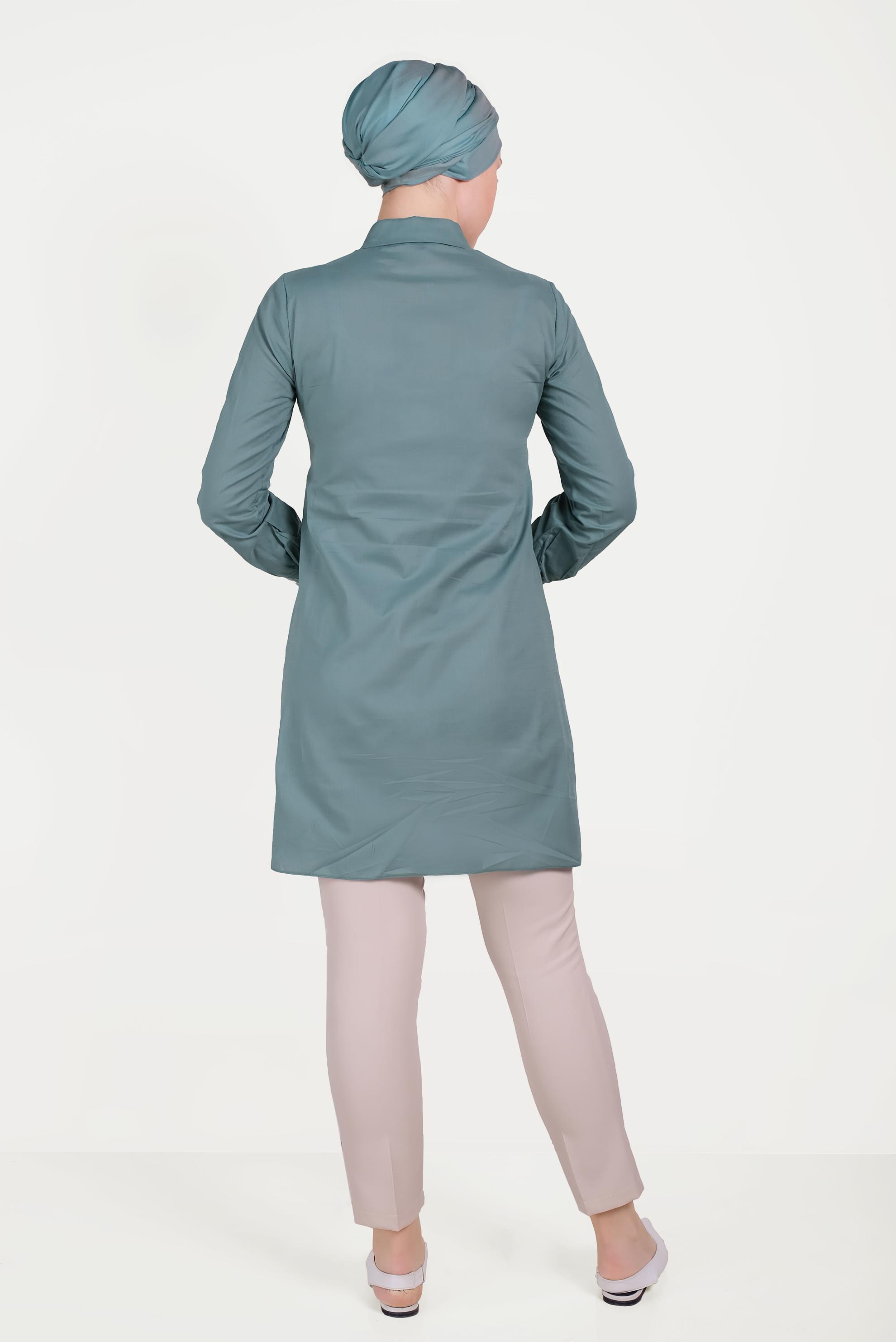 Tesettür giyim MAVİ PAMUKLU NAKIŞLI TUNİK 40449