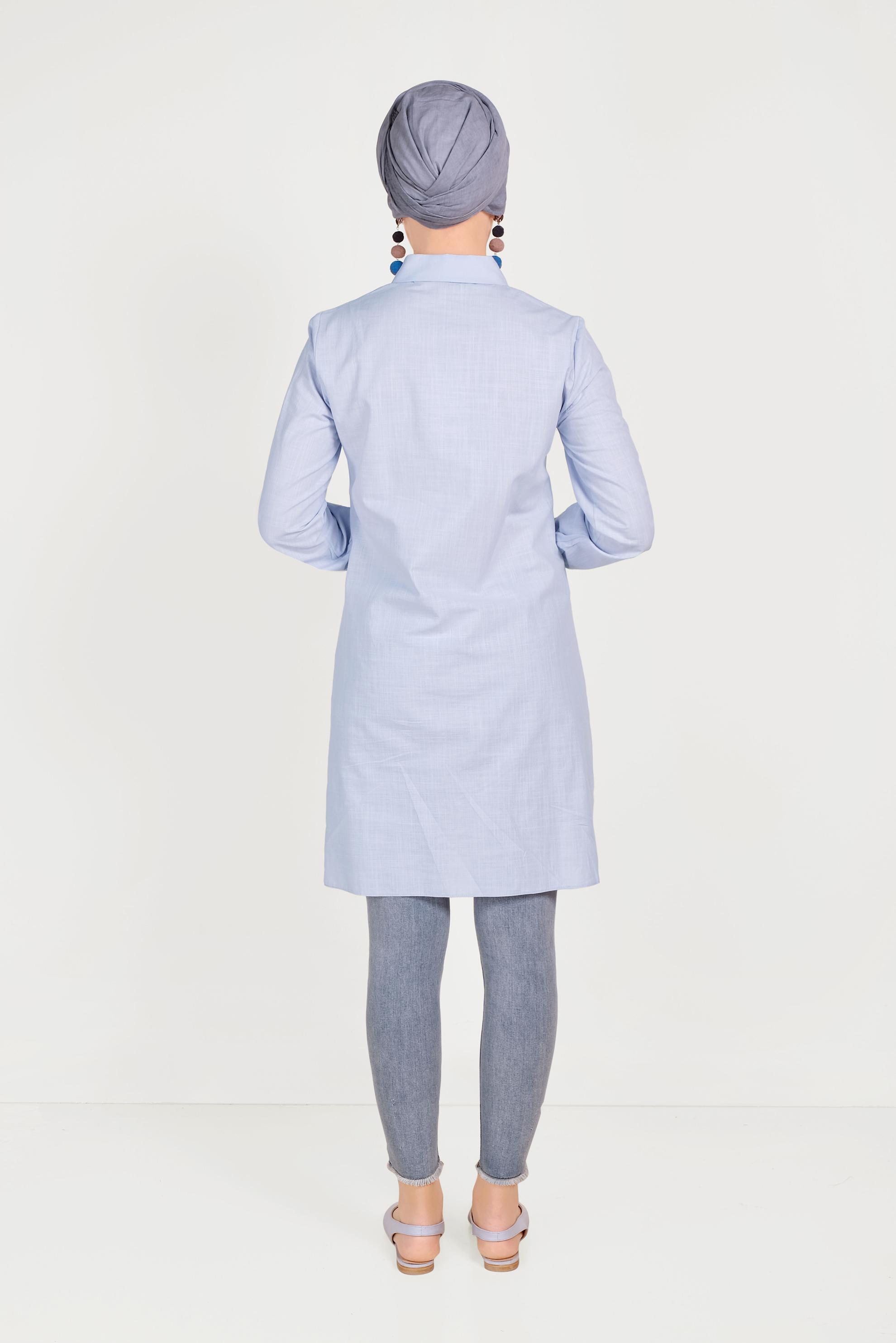 Tesettür giyim MAVİ PAMUKLU NAKIŞLI TUNİK 40449