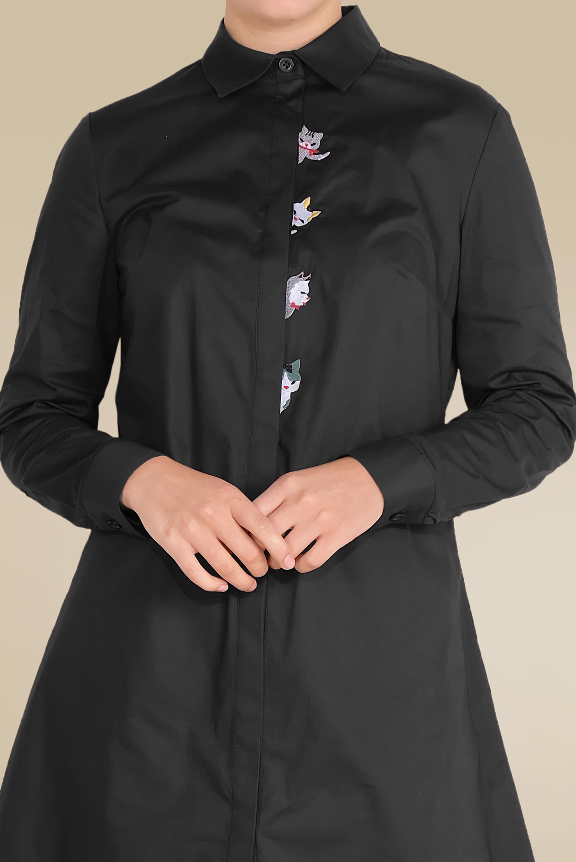 Hijab clothing BLACK CAT FIGURES EMBROIDERED COTTON TUNIC 40450