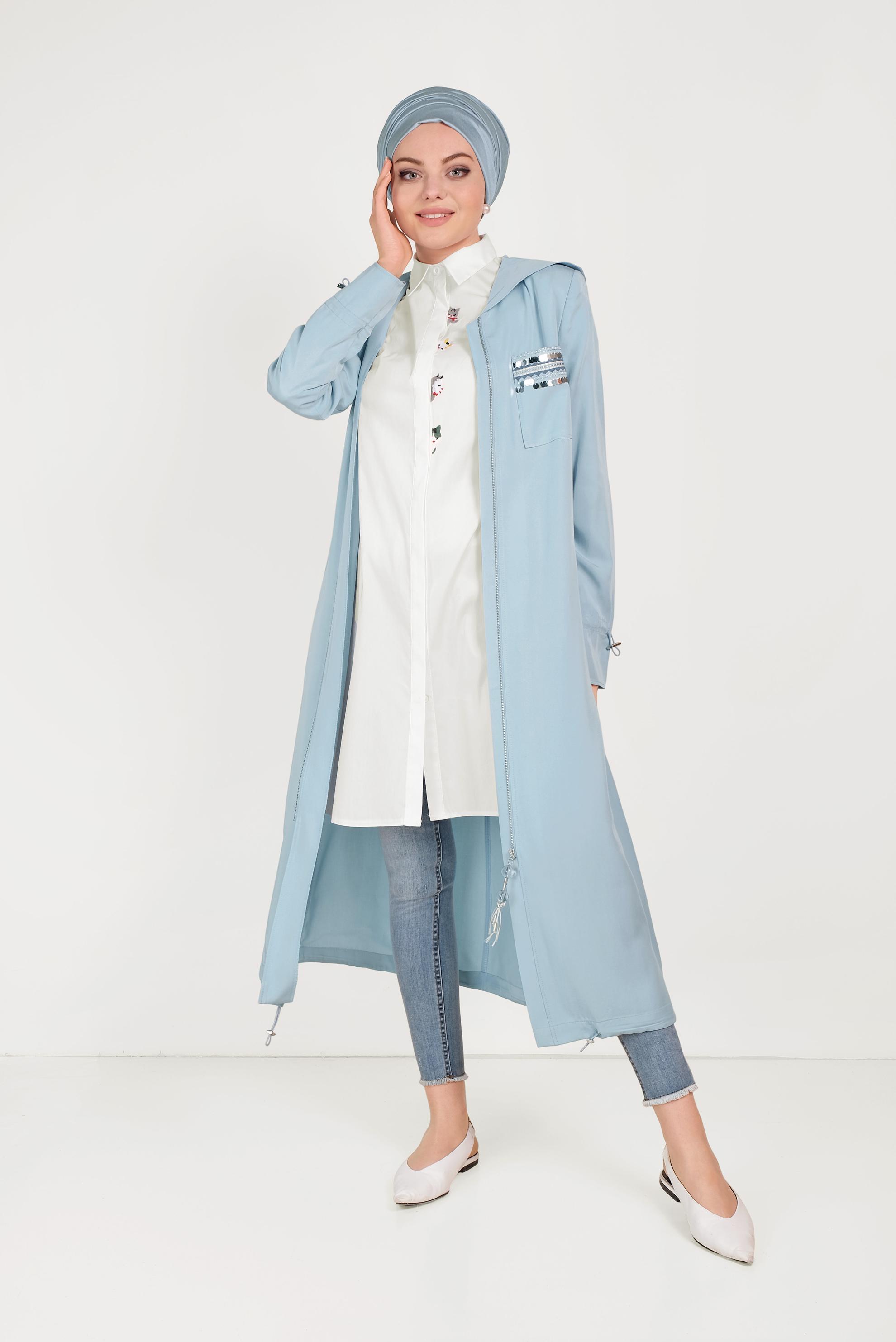 Vêtements hijab BLANC TUNIQUE EN COTON BRODÉ À FIGURE CHATS 40450