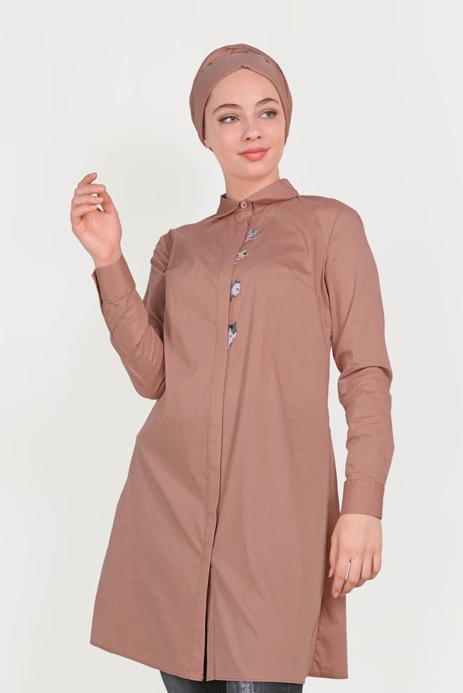 Tesettür giyim  PAMUKLU KEDİ FİGÜRÜ NAKIŞLI TUNİK 40450 - ALVİNA