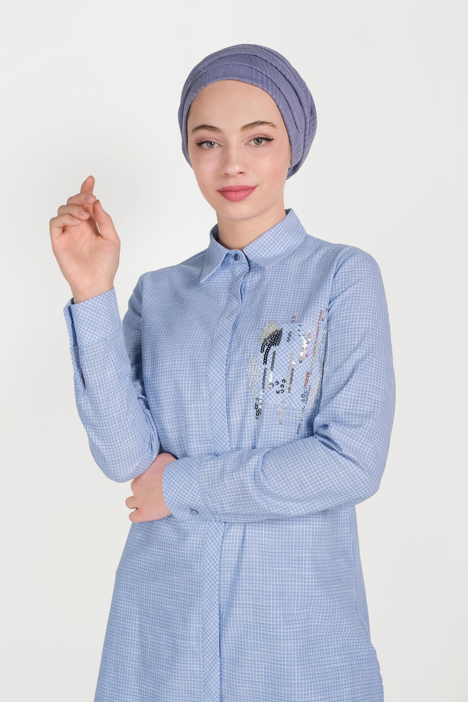 Tesettür giyim MAVİ PUL PAYETLİ TUNİK 40451