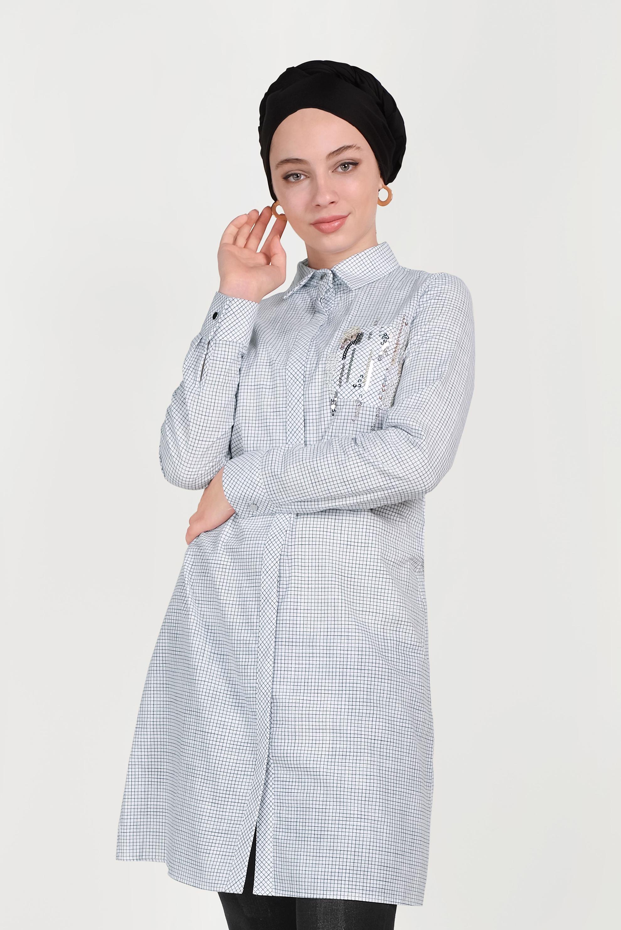 Tesettür giyim BEYAZ PUL PAYETLİ TUNİK 40451