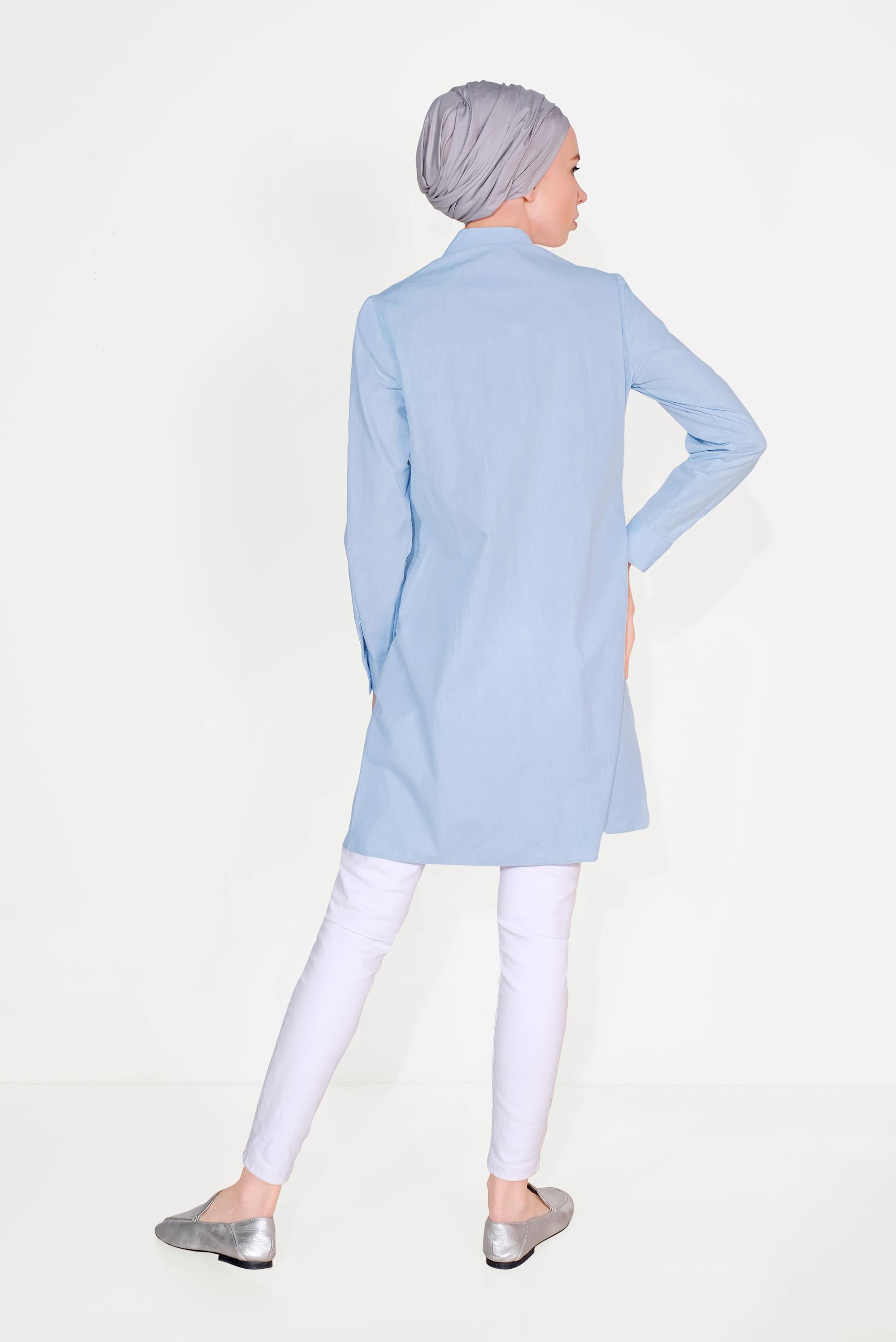 Tesettür giyim MAVİ YAKASI NAKIŞLI TUNİK 40452