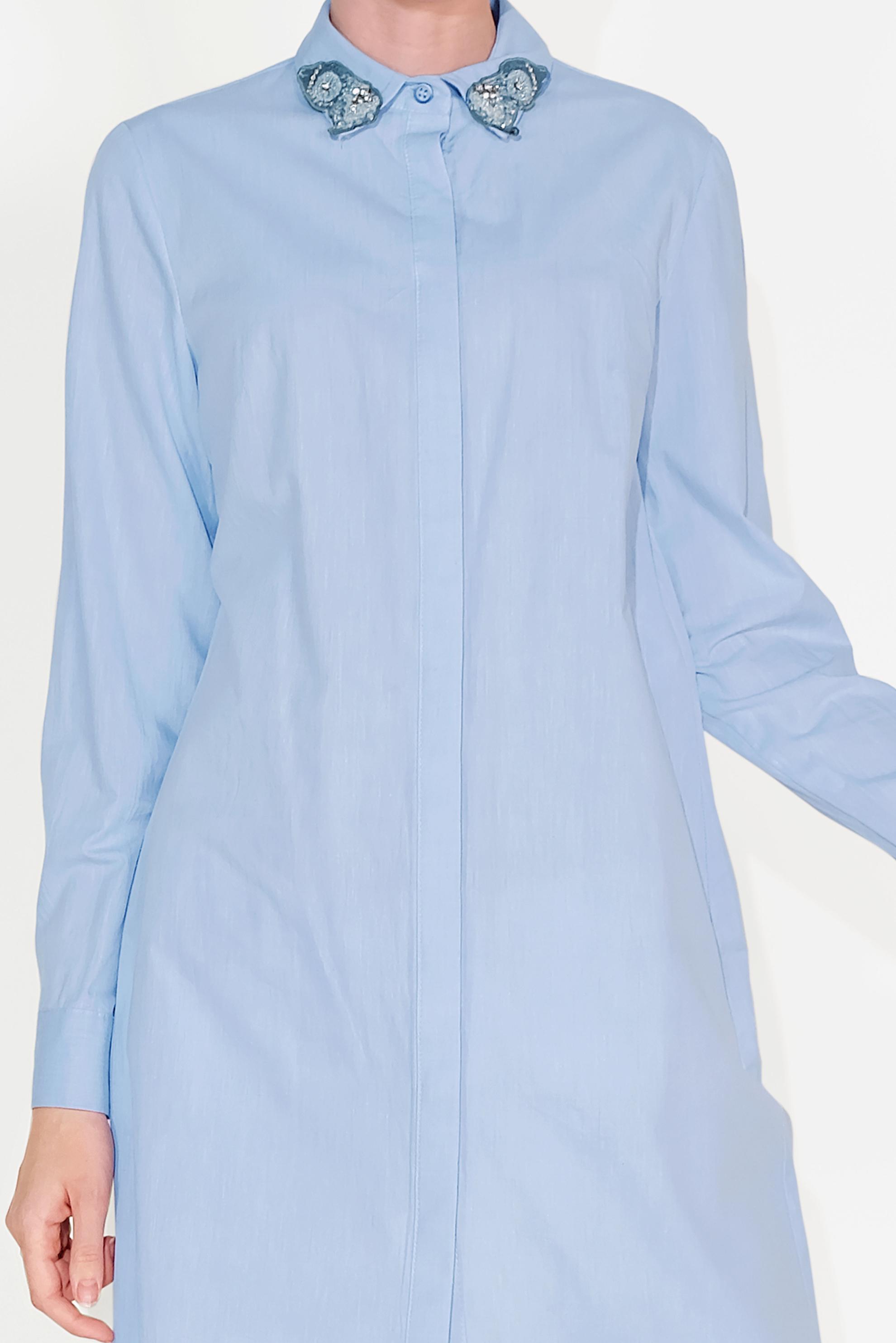 Tesettür giyim MAVİ YAKASI NAKIŞLI TUNİK 40452