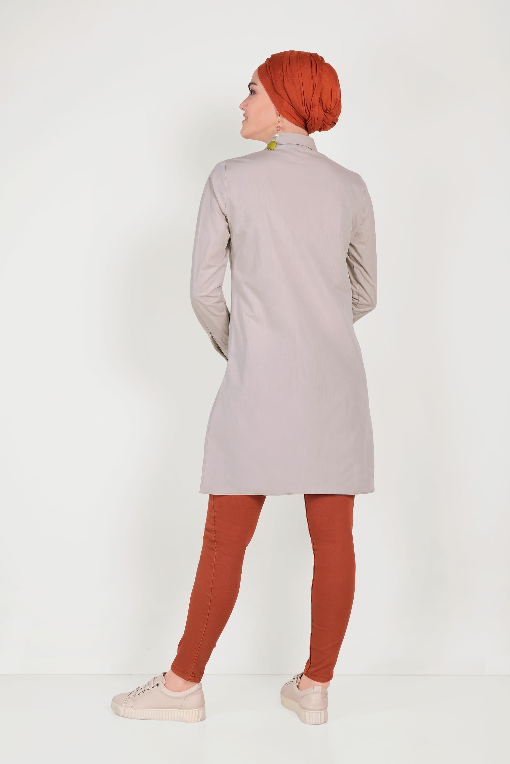 Tesettür giyim BEJ YAKASI NAKIŞLI TUNİK 40452