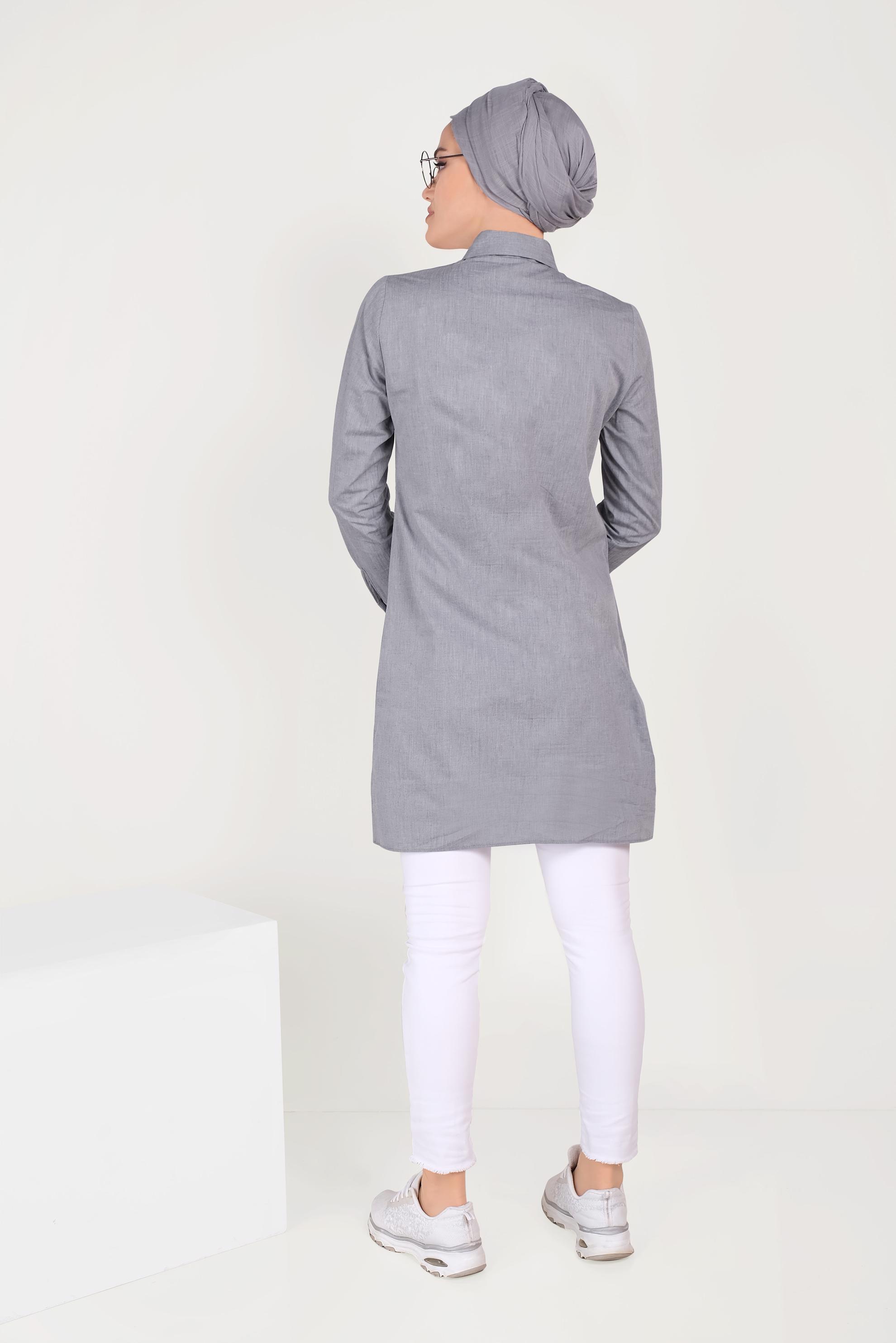 Hijab clothing NAVY BLUE TUNIC WITH AN EMBROIDERY COLLAR 40452