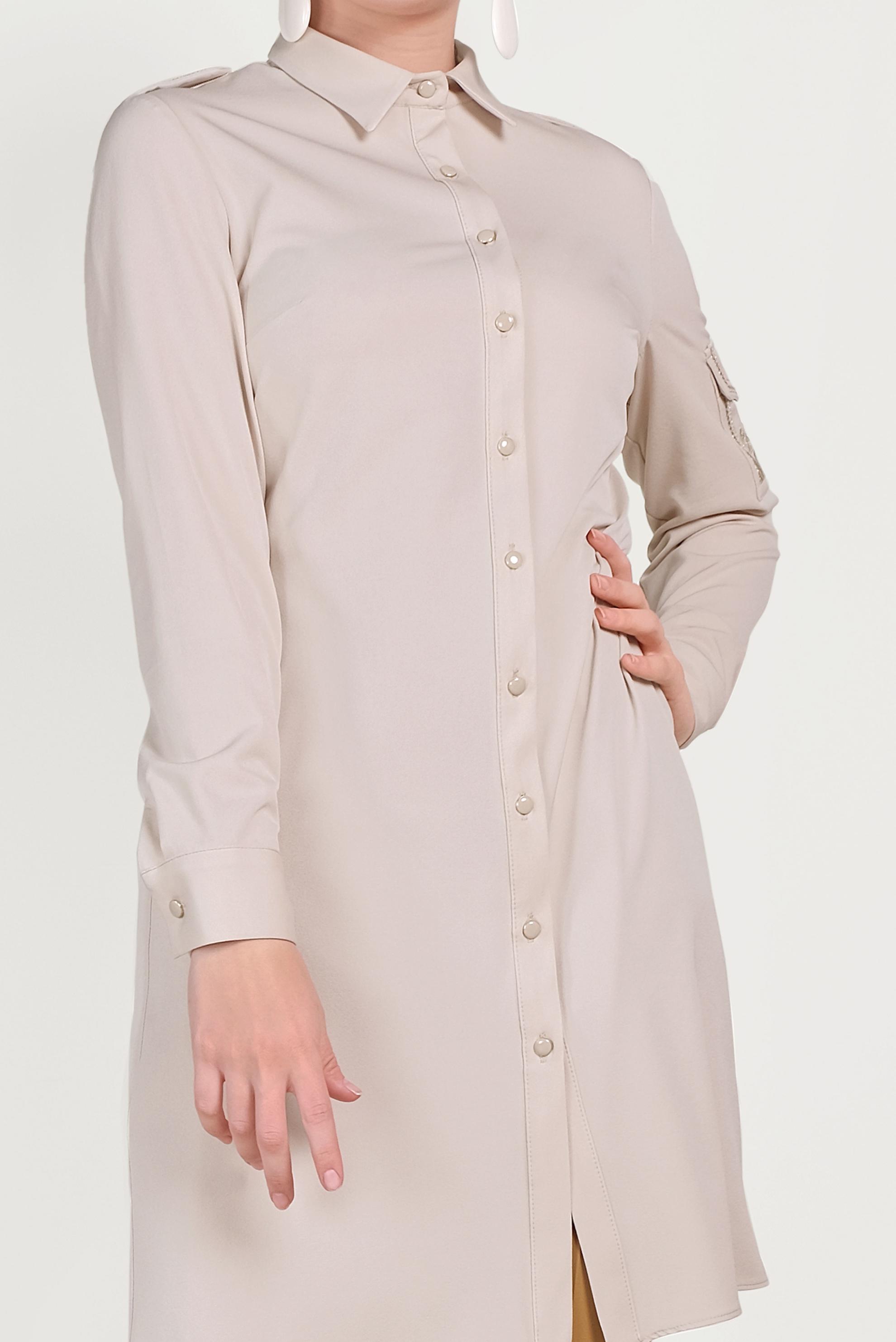 Tesettür giyim BEJ ERKEK YAKA DÜĞMELİ TUNİK 40453