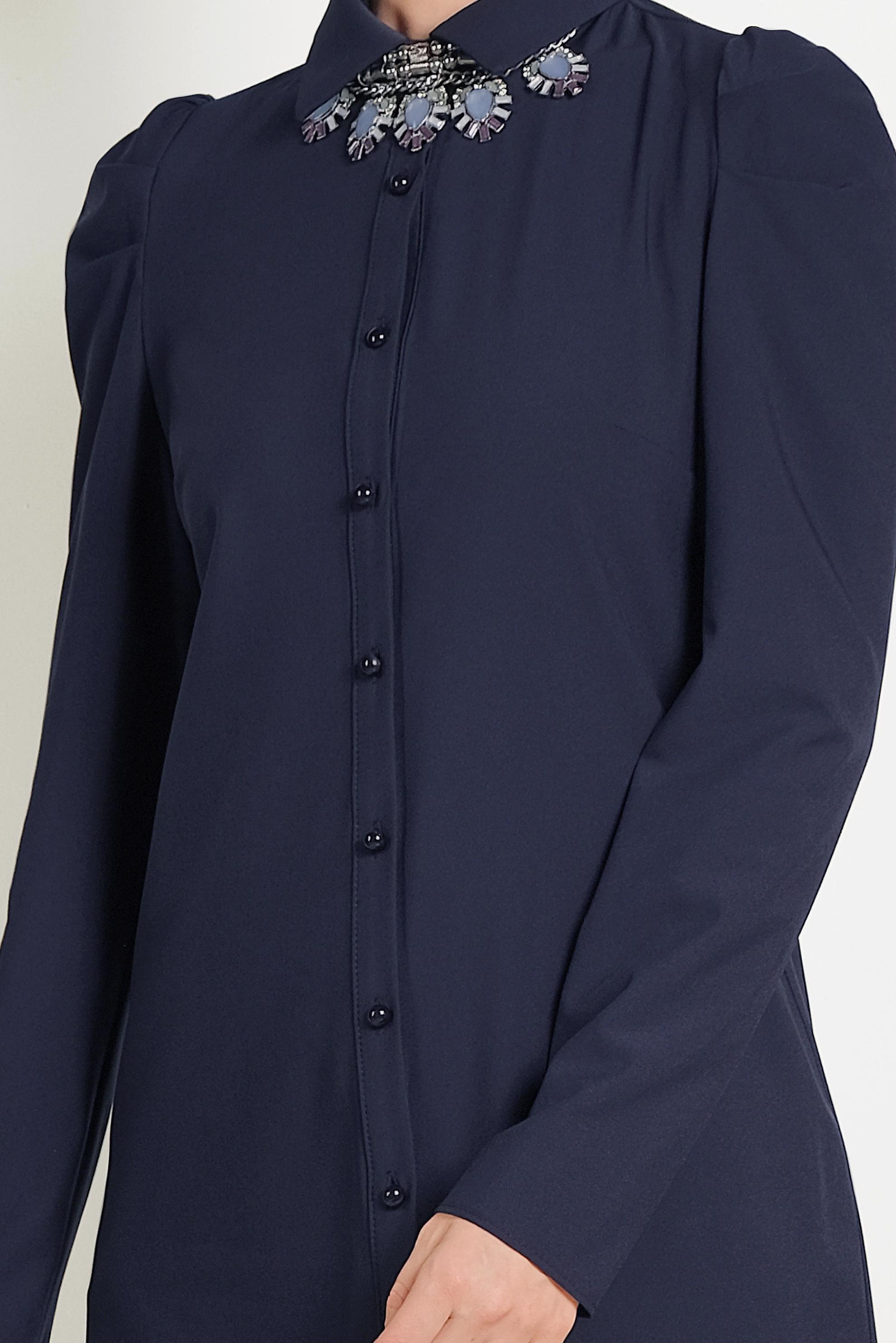 Tesettür giyim LACİVERT KLASİK KESİM DÜĞMELİ TUNİK 40454