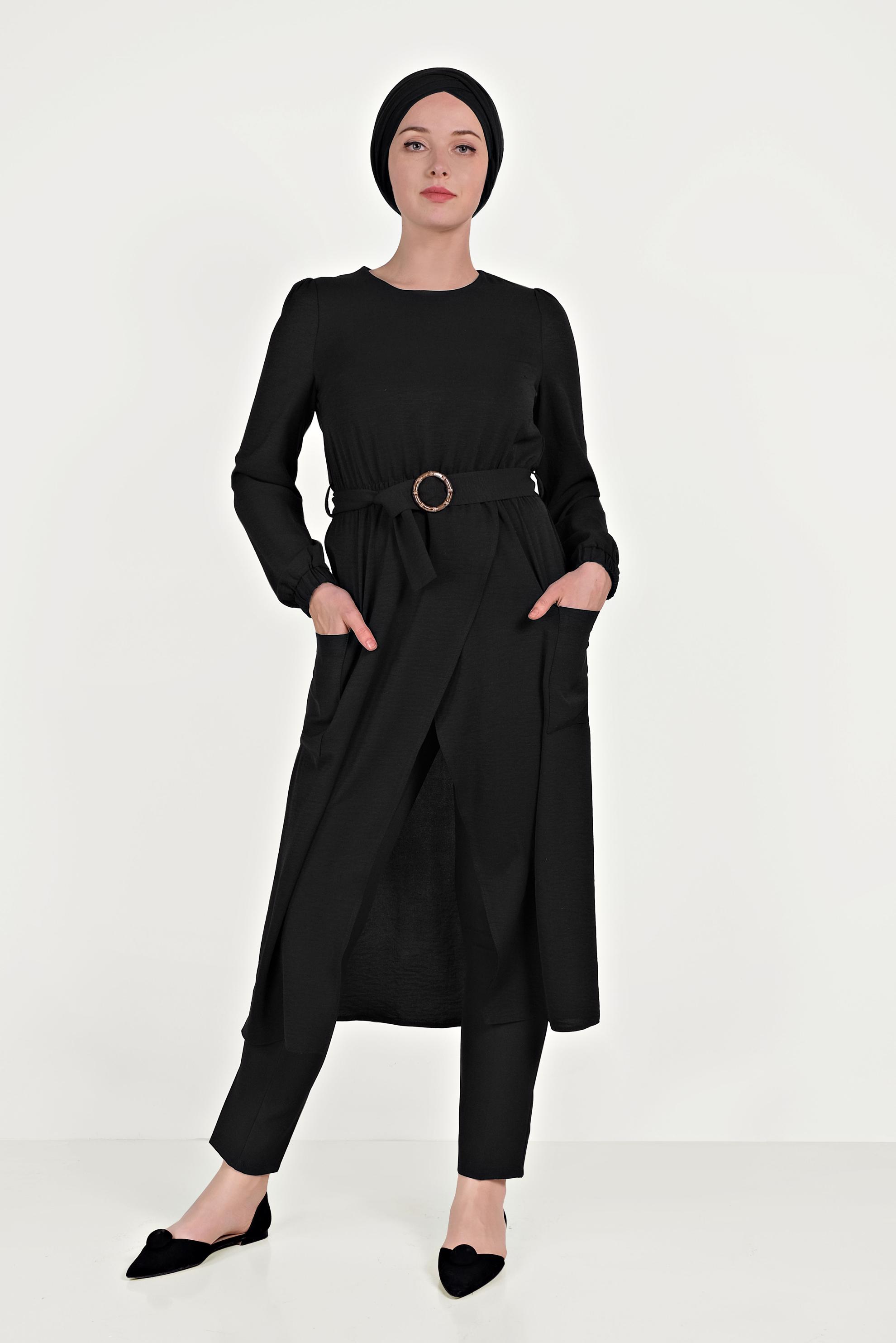 Hijab clothing BLACK ASYMMETRIC TUNIC WITH POCKETS 40456