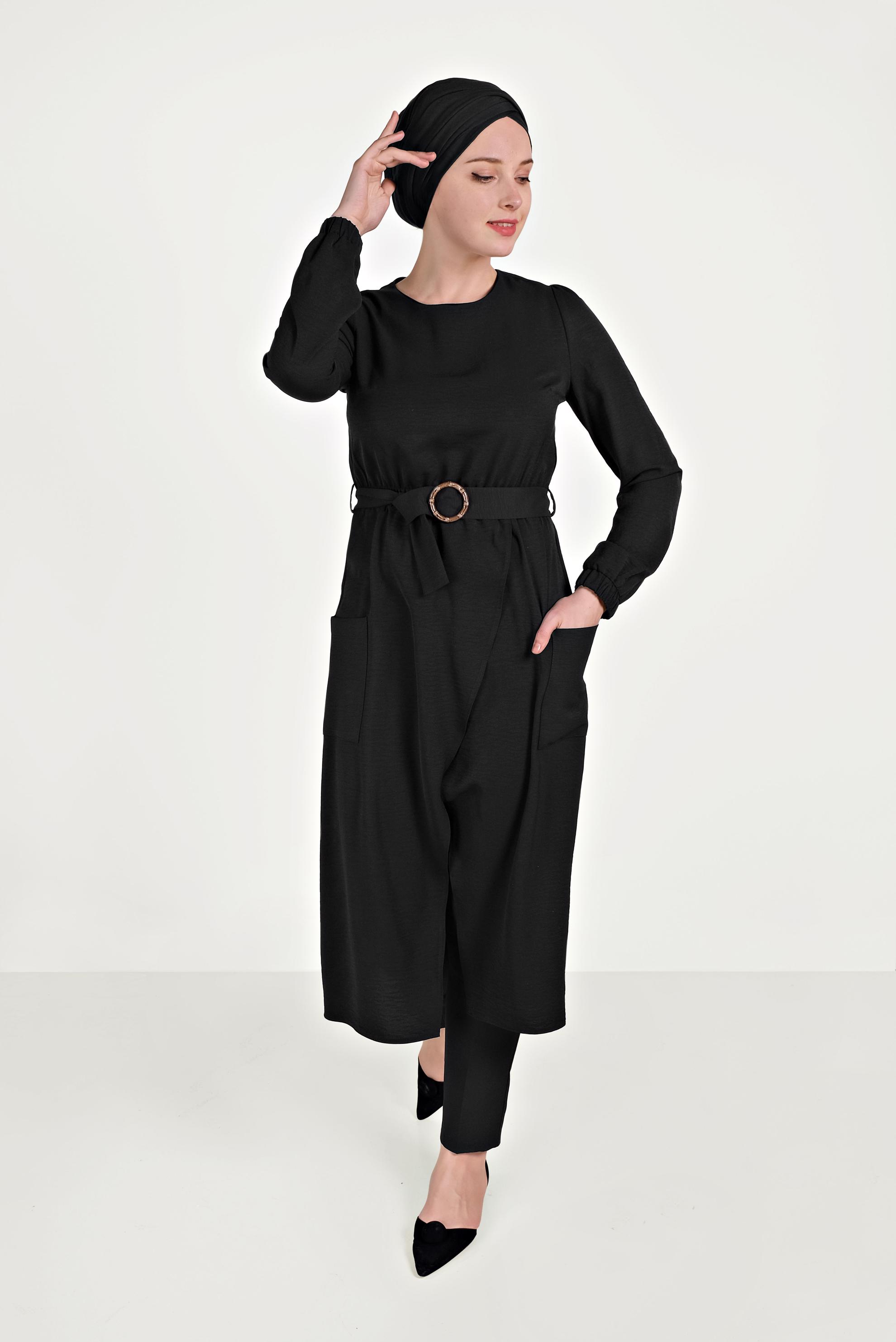 Hijab clothing BLACK ASYMMETRIC TUNIC WITH POCKETS 40456