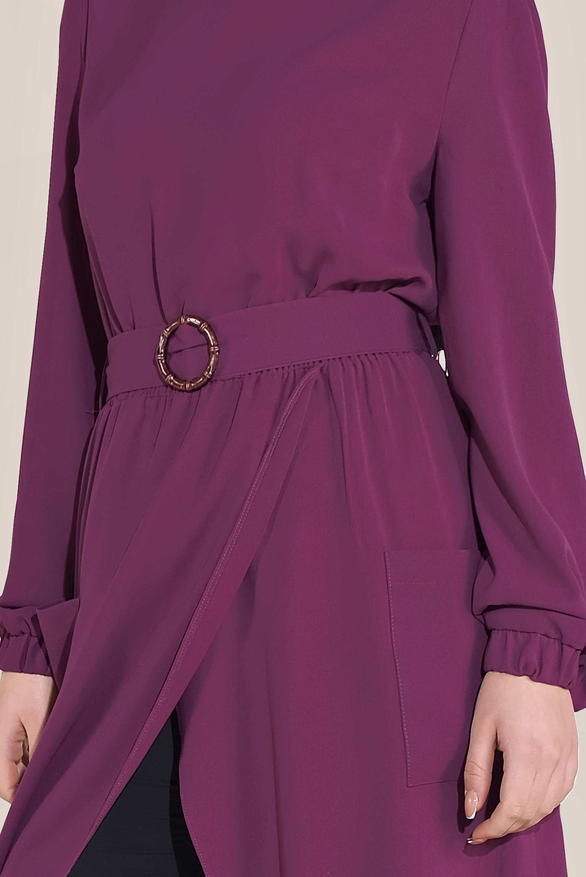 Tesettür giyim MOR CEPLİ ASİMETRİK TUNİK 40456