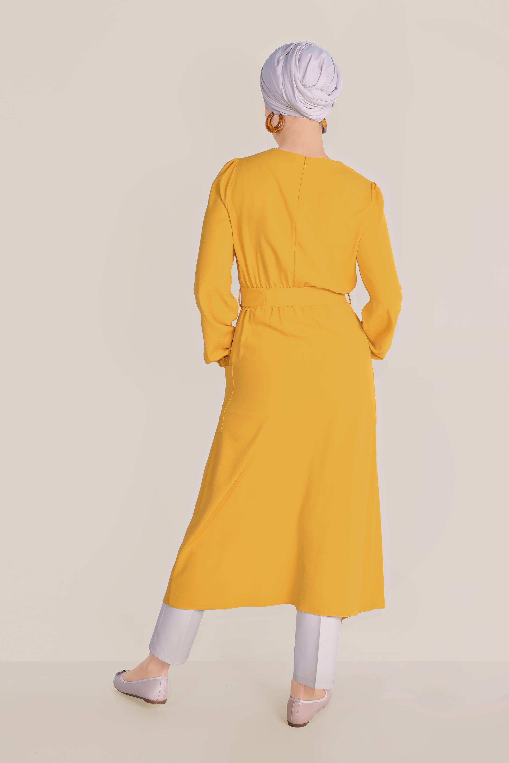 Tesettür giyim SARI CEPLİ ASİMETRİK TUNİK 40456