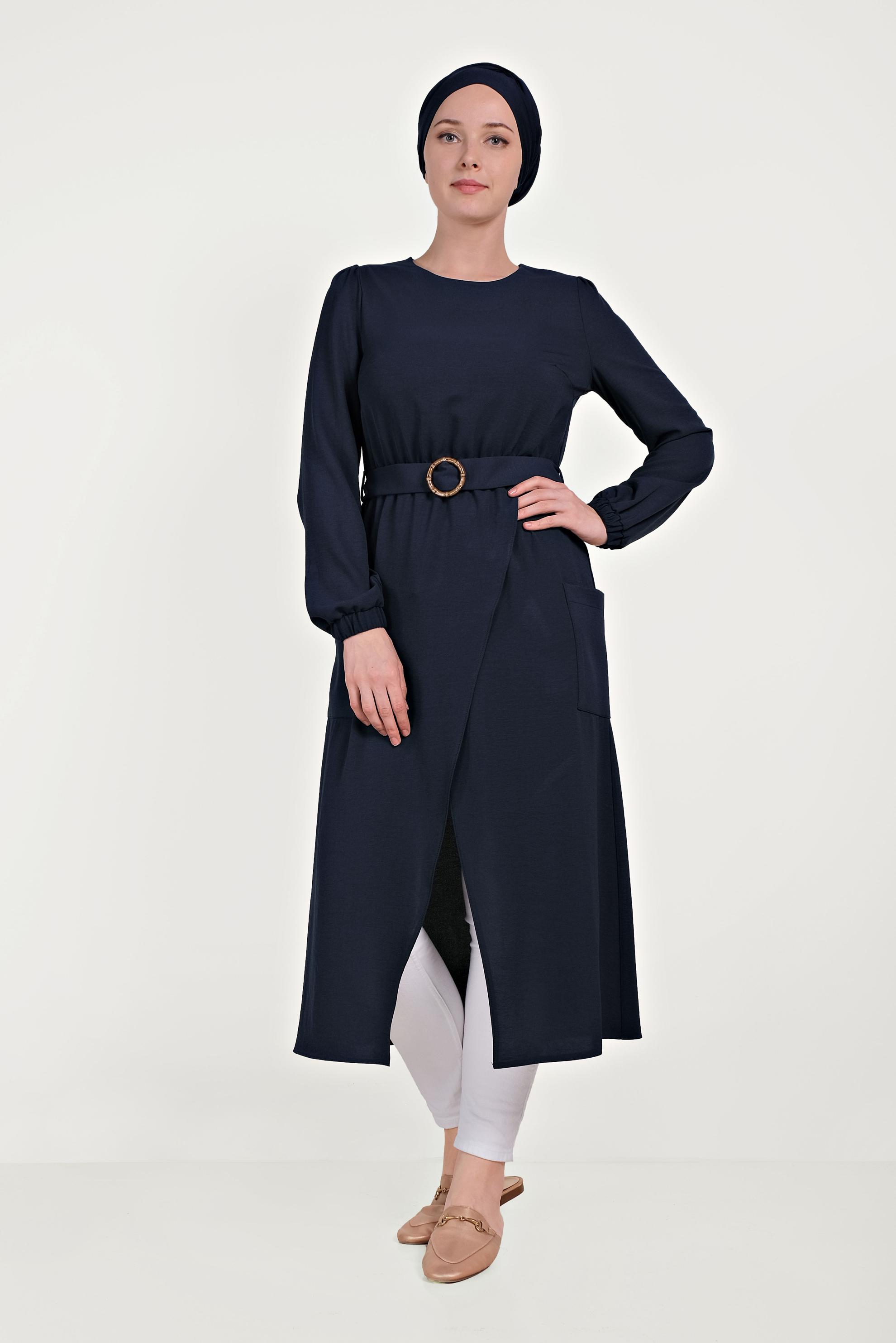 Tesettür giyim LACİVERT CEPLİ ASİMETRİK TUNİK 40456