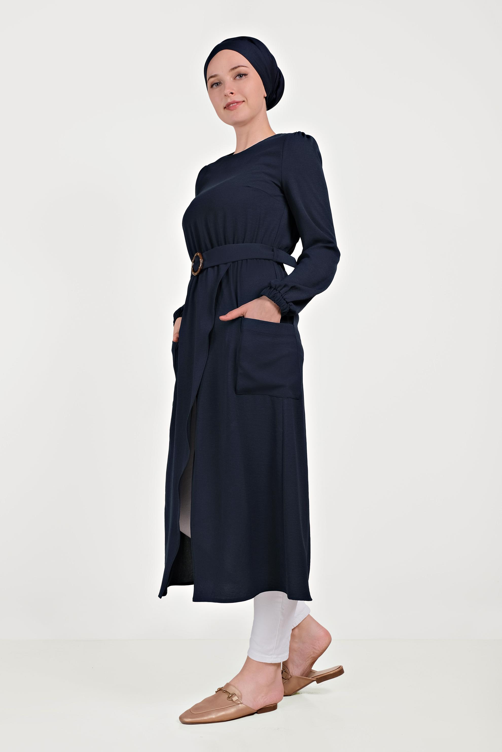 Tesettür giyim LACİVERT CEPLİ ASİMETRİK TUNİK 40456