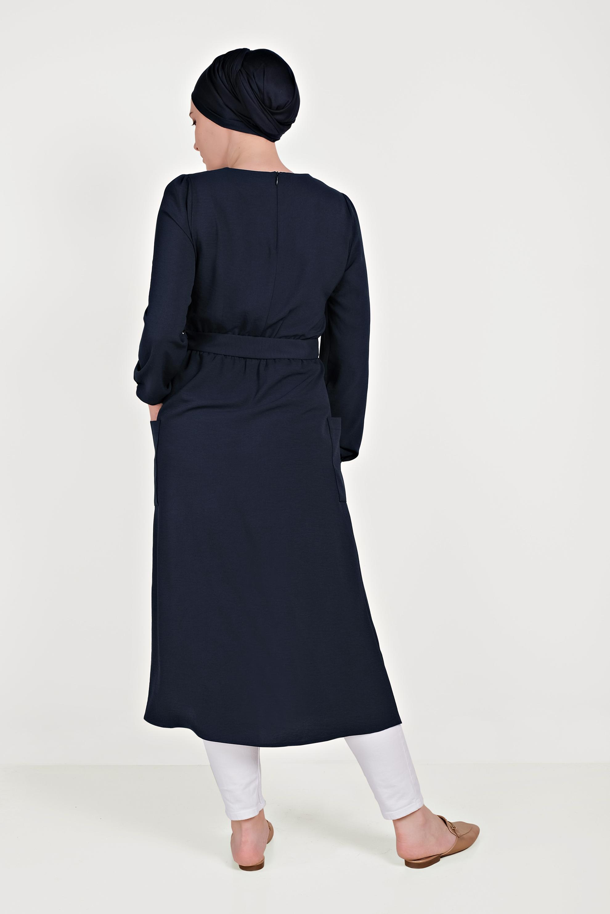 Tesettür giyim LACİVERT CEPLİ ASİMETRİK TUNİK 40456