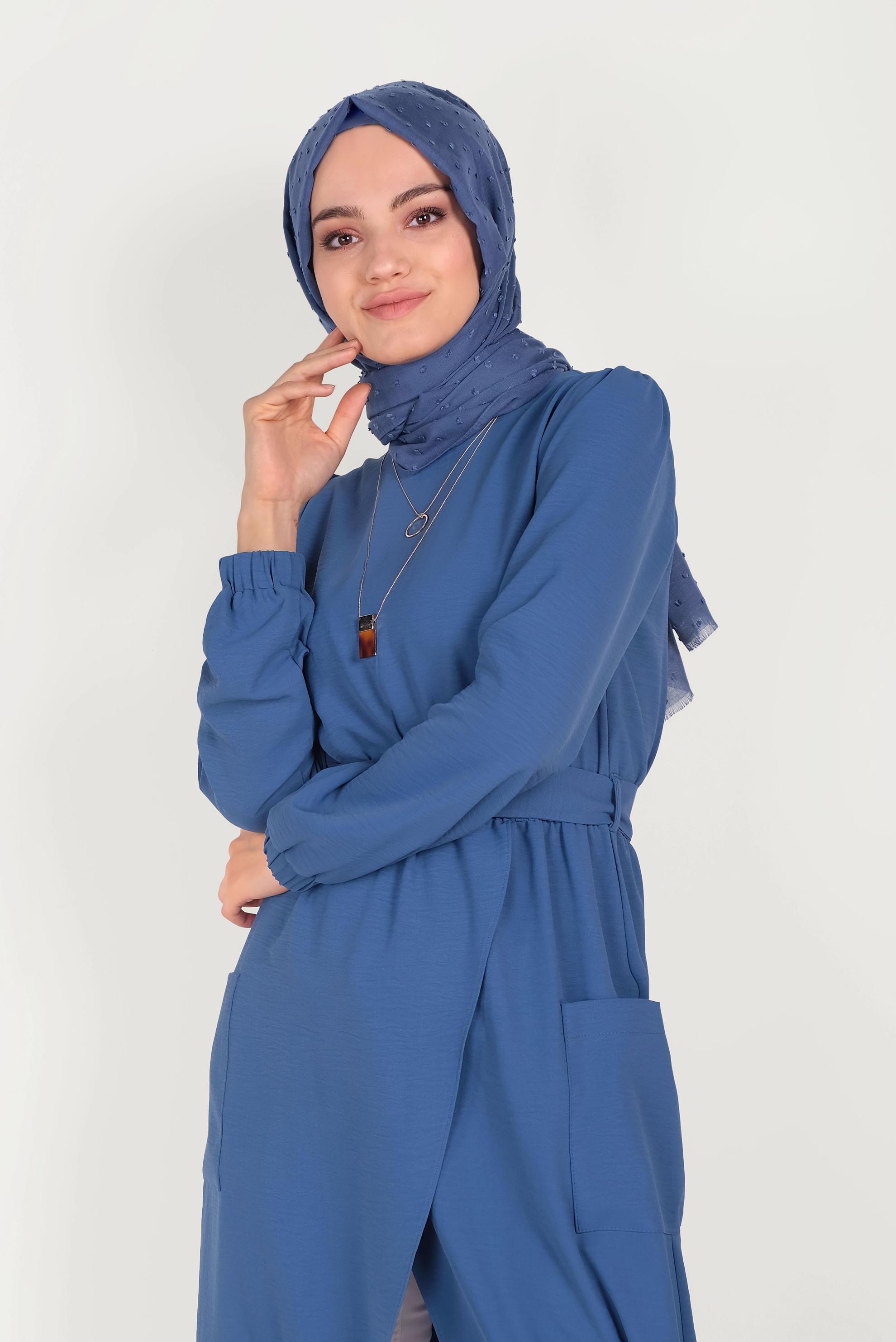 Tesettür giyim LACİVERT CEPLİ ASİMETRİK TUNİK 40456