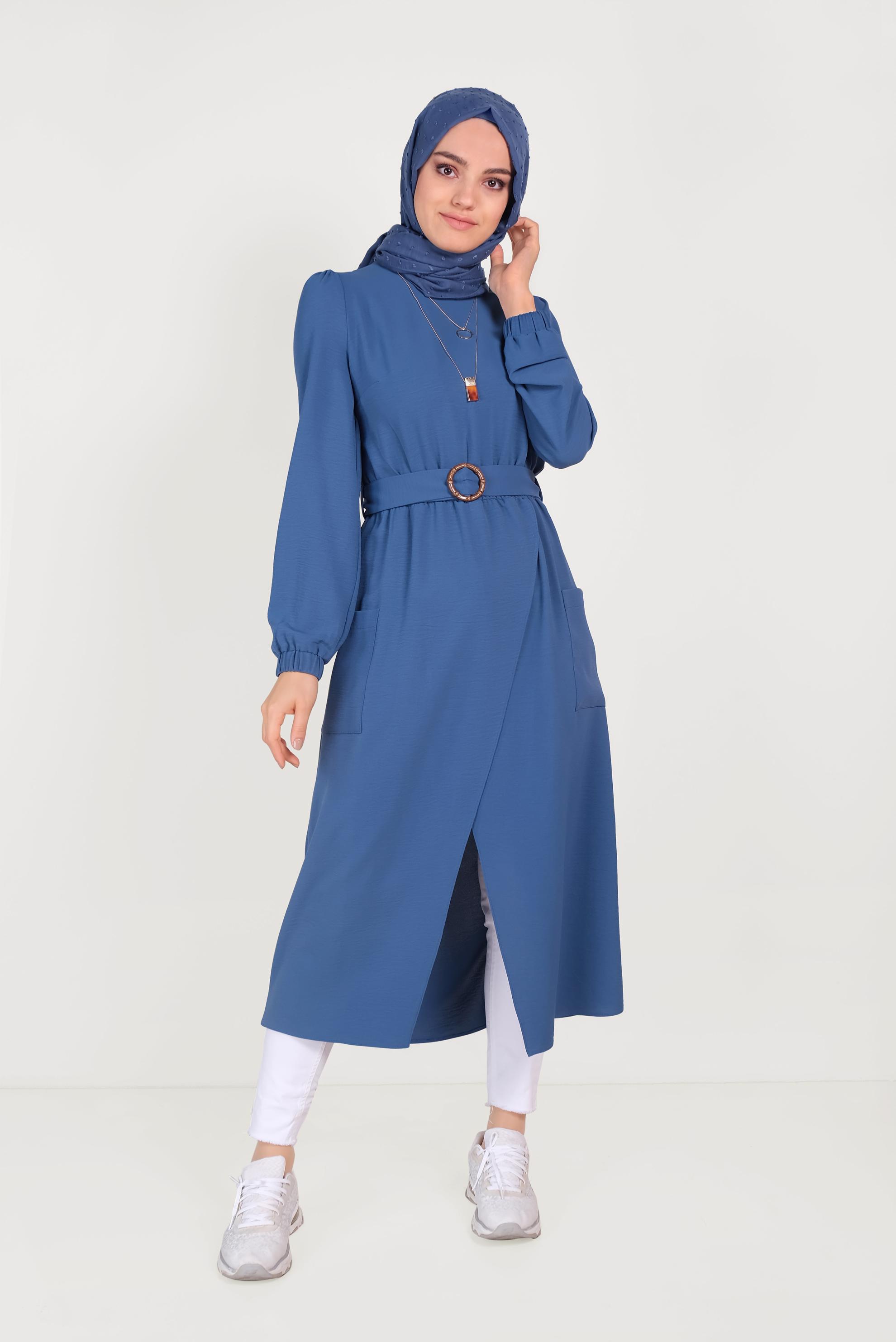 Tesettür giyim LACİVERT CEPLİ ASİMETRİK TUNİK 40456