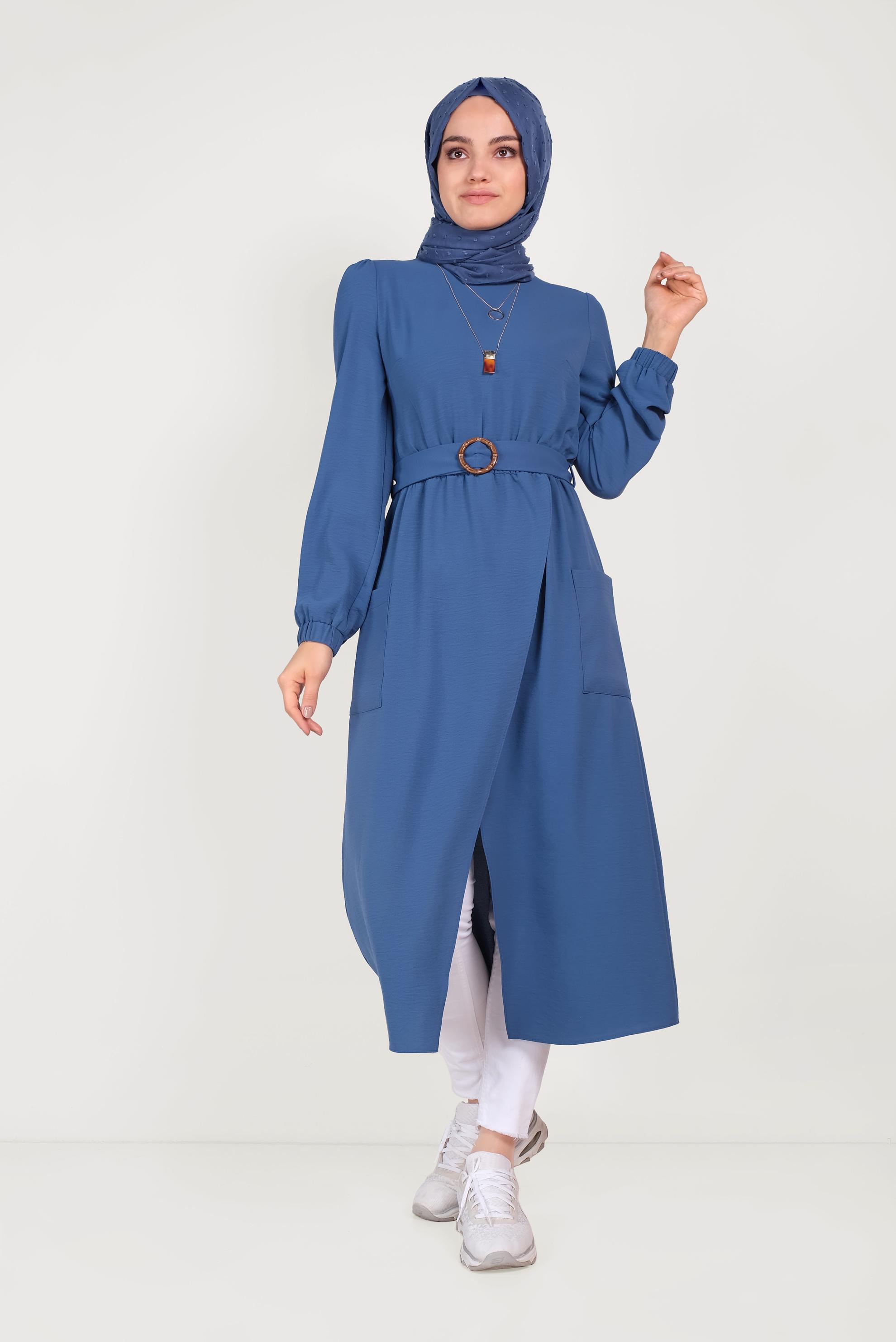 Tesettür giyim LACİVERT CEPLİ ASİMETRİK TUNİK 40456