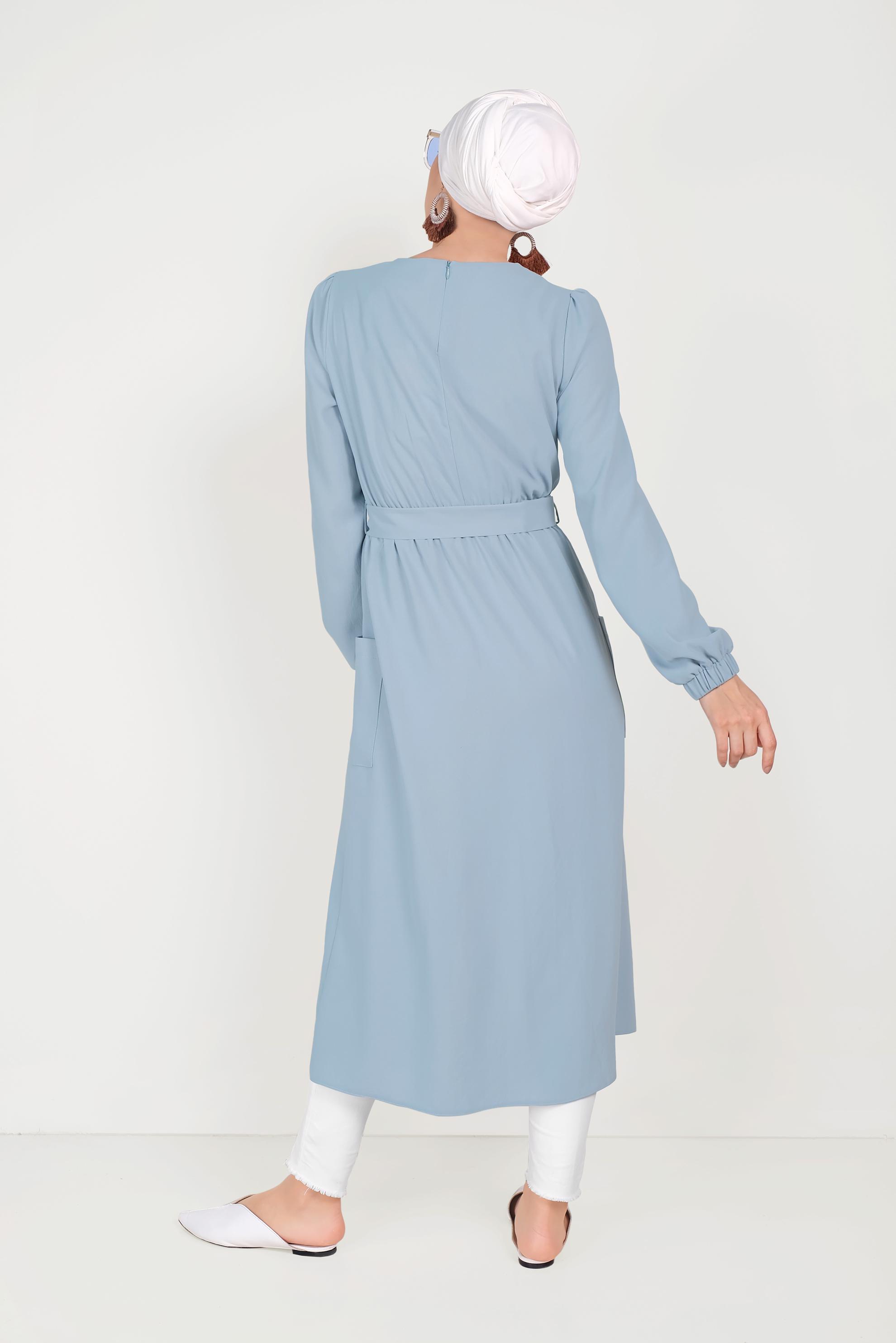 Tesettür giyim MAVİ CEPLİ ASİMETRİK TUNİK 40456