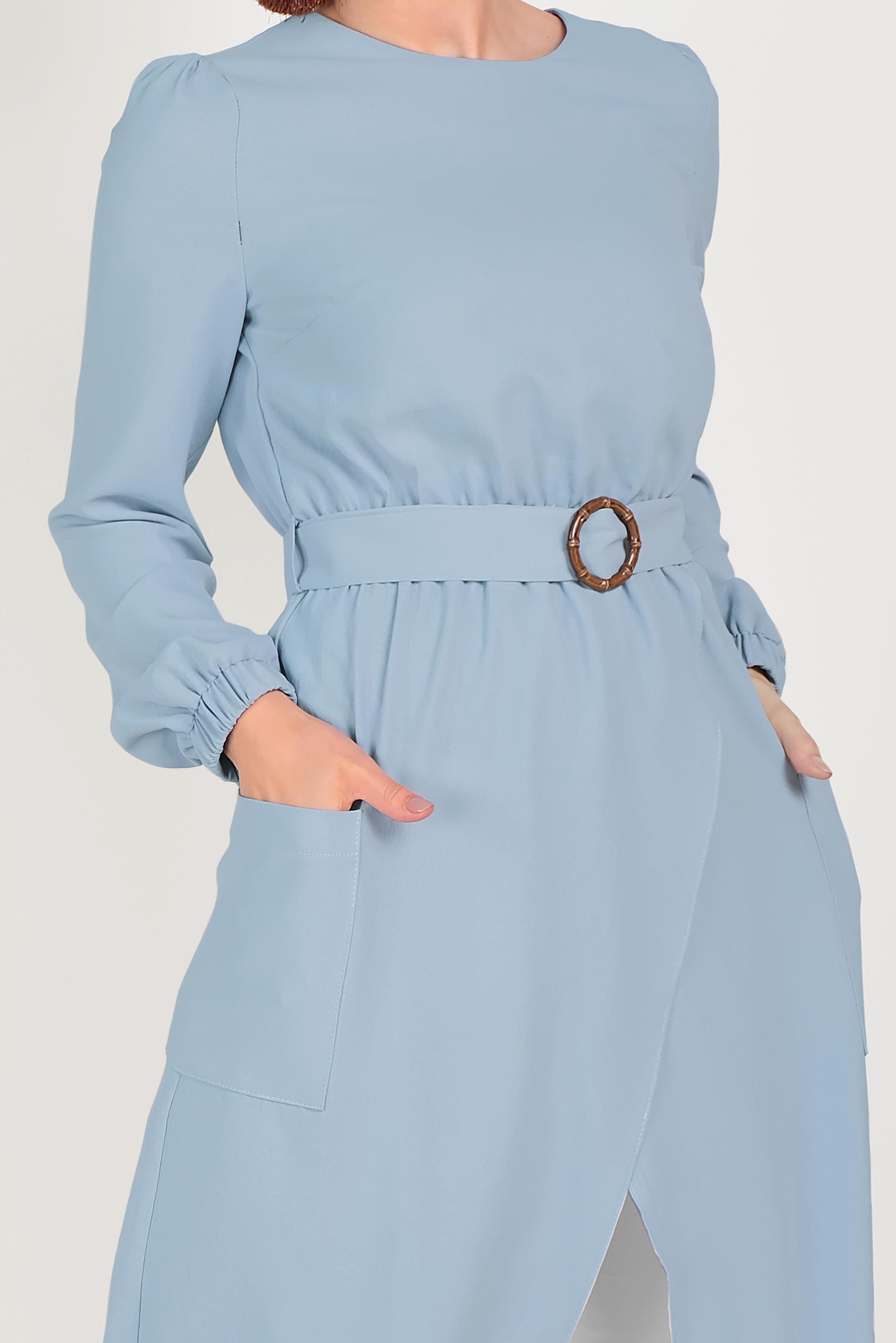 Tesettür giyim MAVİ CEPLİ ASİMETRİK TUNİK 40456