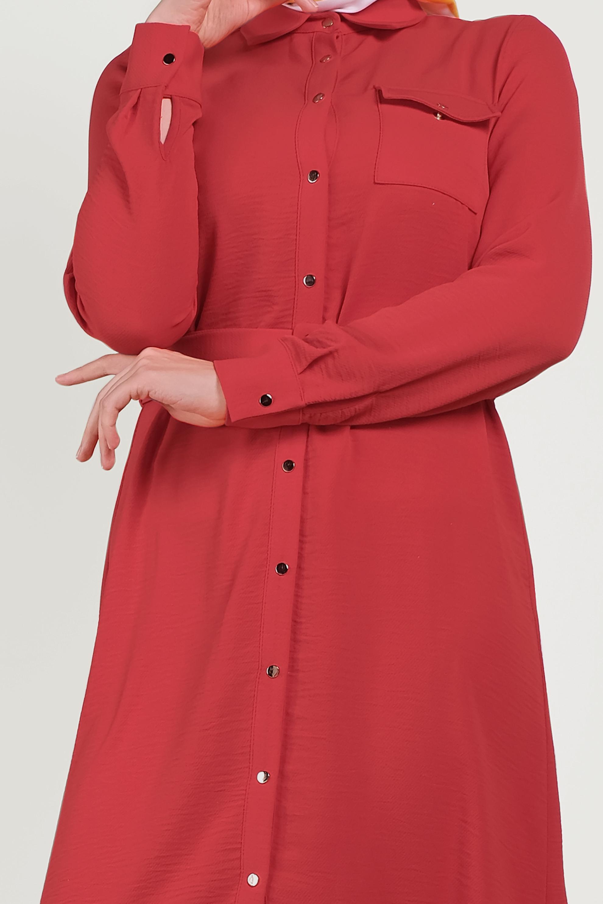 Tesettür giyim KIRMIZI BOYDAN DÜĞMELİ ERKEK YAKA TUNİK 40468