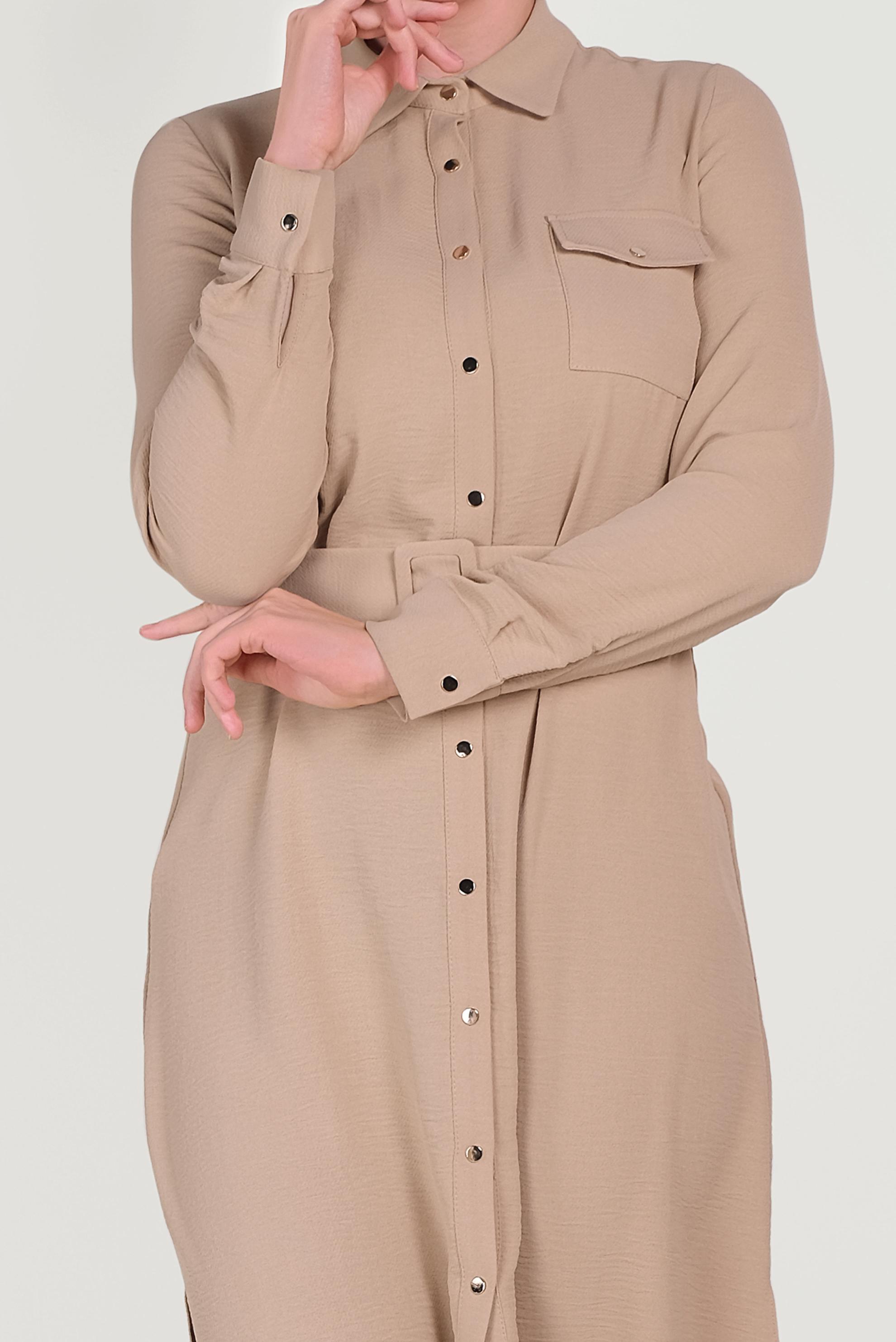 Tesettür giyim KAHVE BOYDAN DÜĞMELİ ERKEK YAKA TUNİK 40468