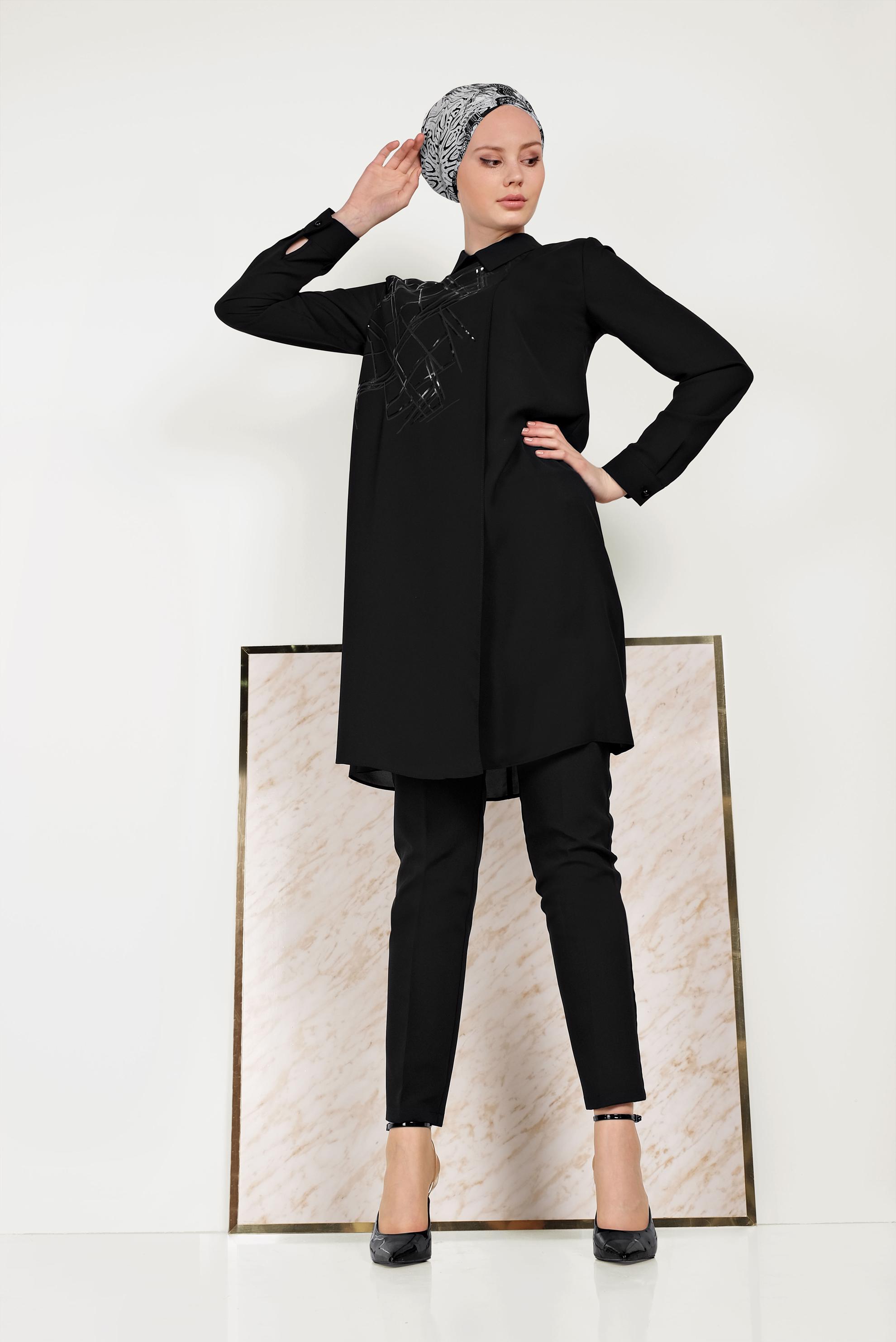 Tesettür giyim SİYAH YALDIZ DETAYLI TUNİK 40469
