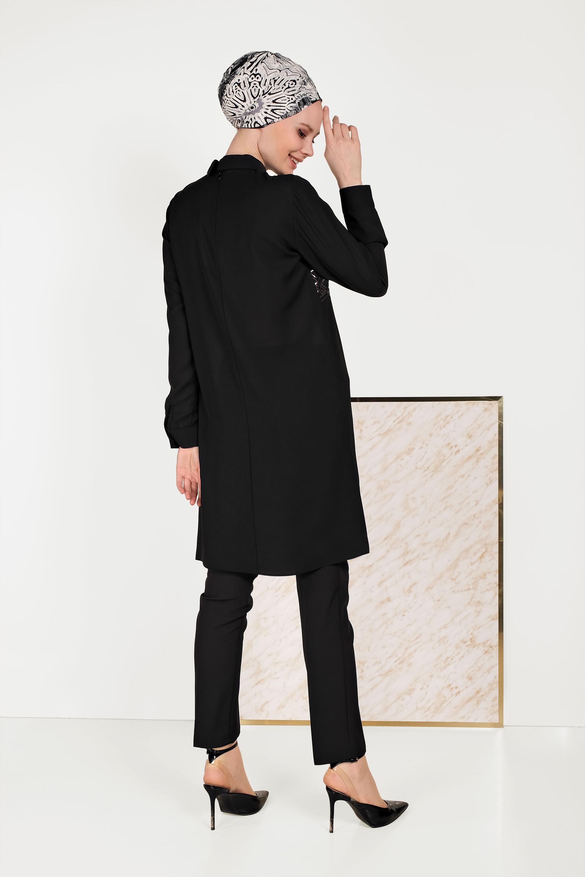 Tesettür giyim SİYAH YALDIZ DETAYLI TUNİK 40469