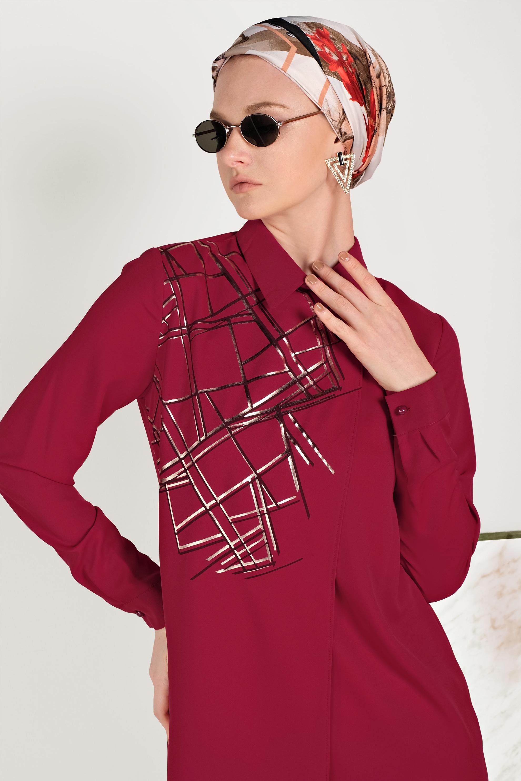 Tesettür giyim BORDO YALDIZ DETAYLI TUNİK 40469