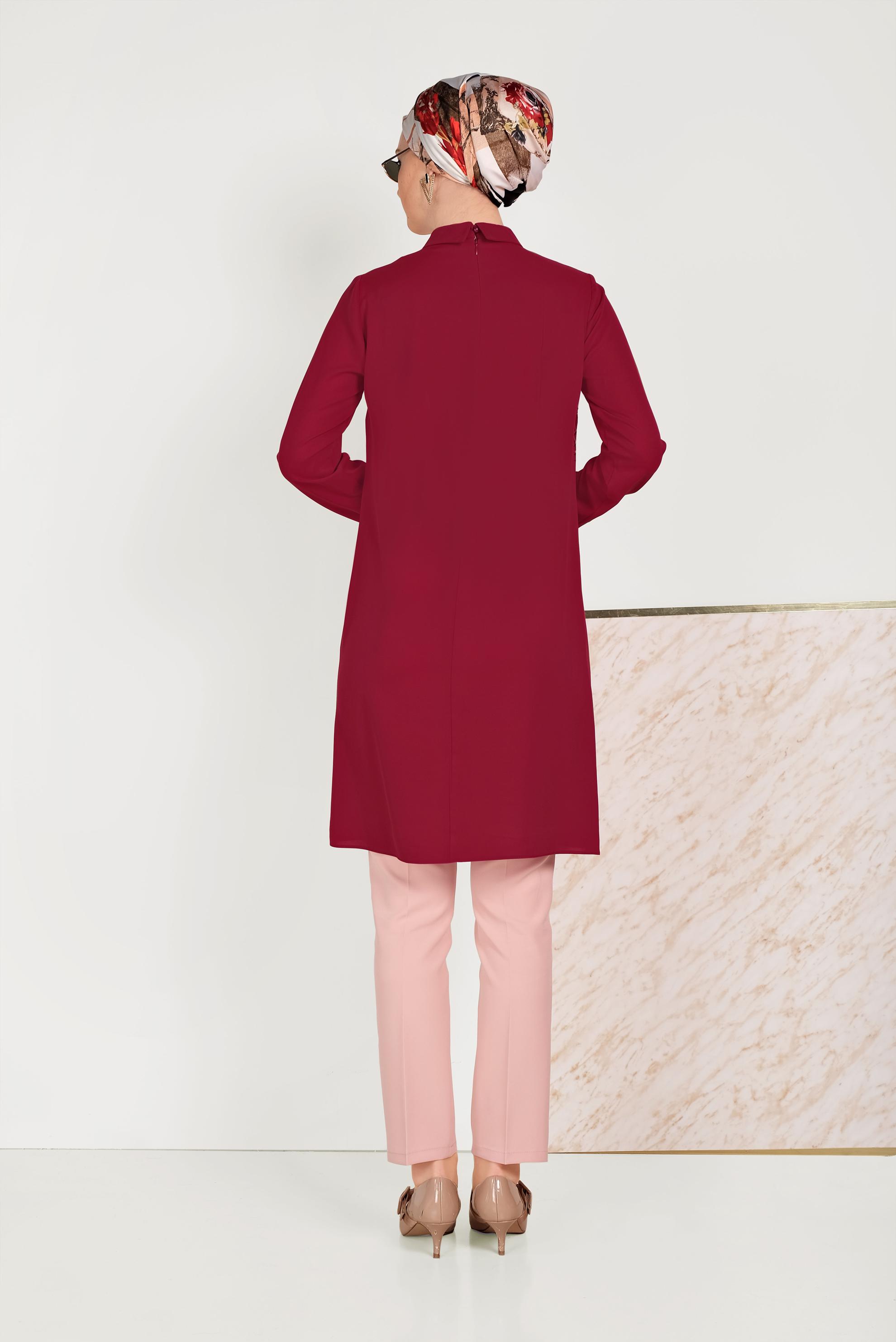 Tesettür giyim BORDO YALDIZ DETAYLI TUNİK 40469