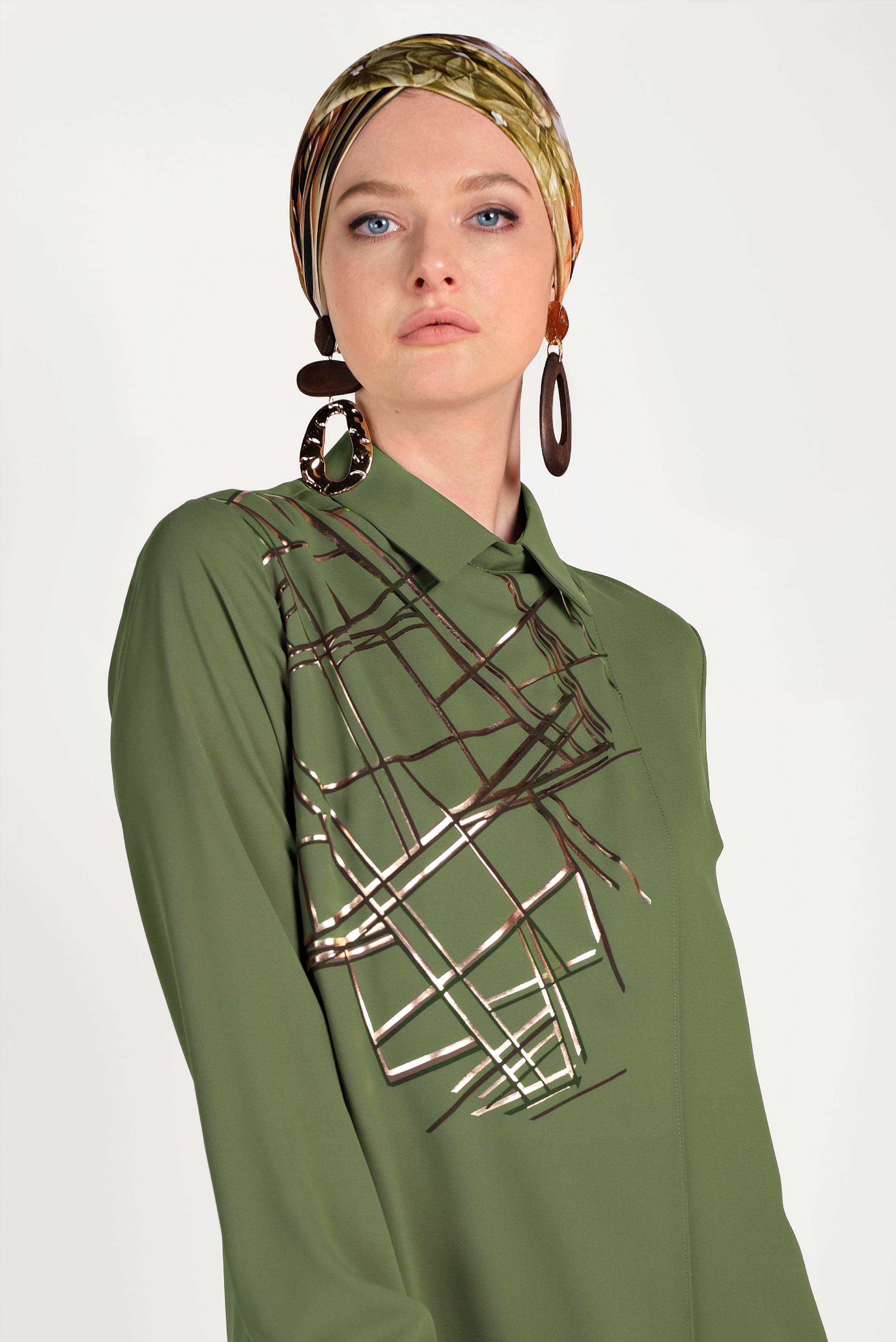 Tesettür giyim HAKİ YALDIZ DETAYLI TUNİK 40469