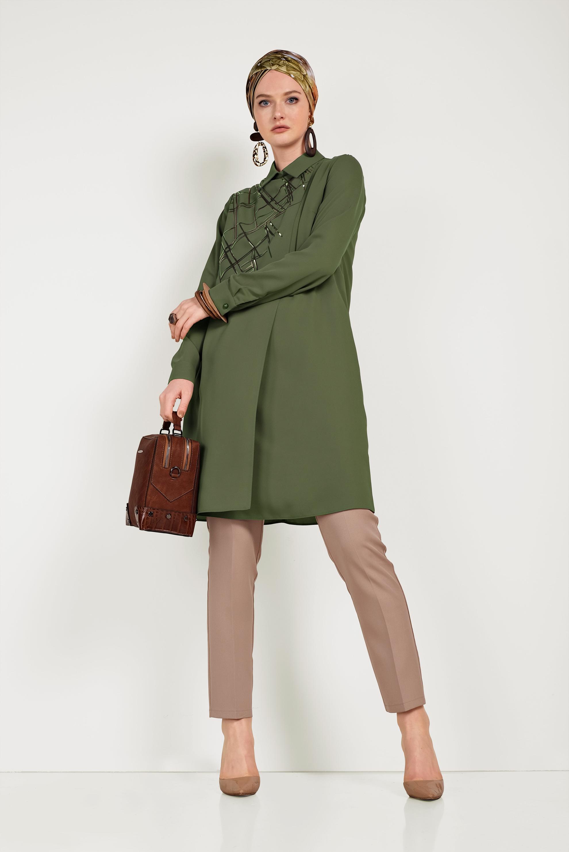 Tesettür giyim HAKİ YALDIZ DETAYLI TUNİK 40469