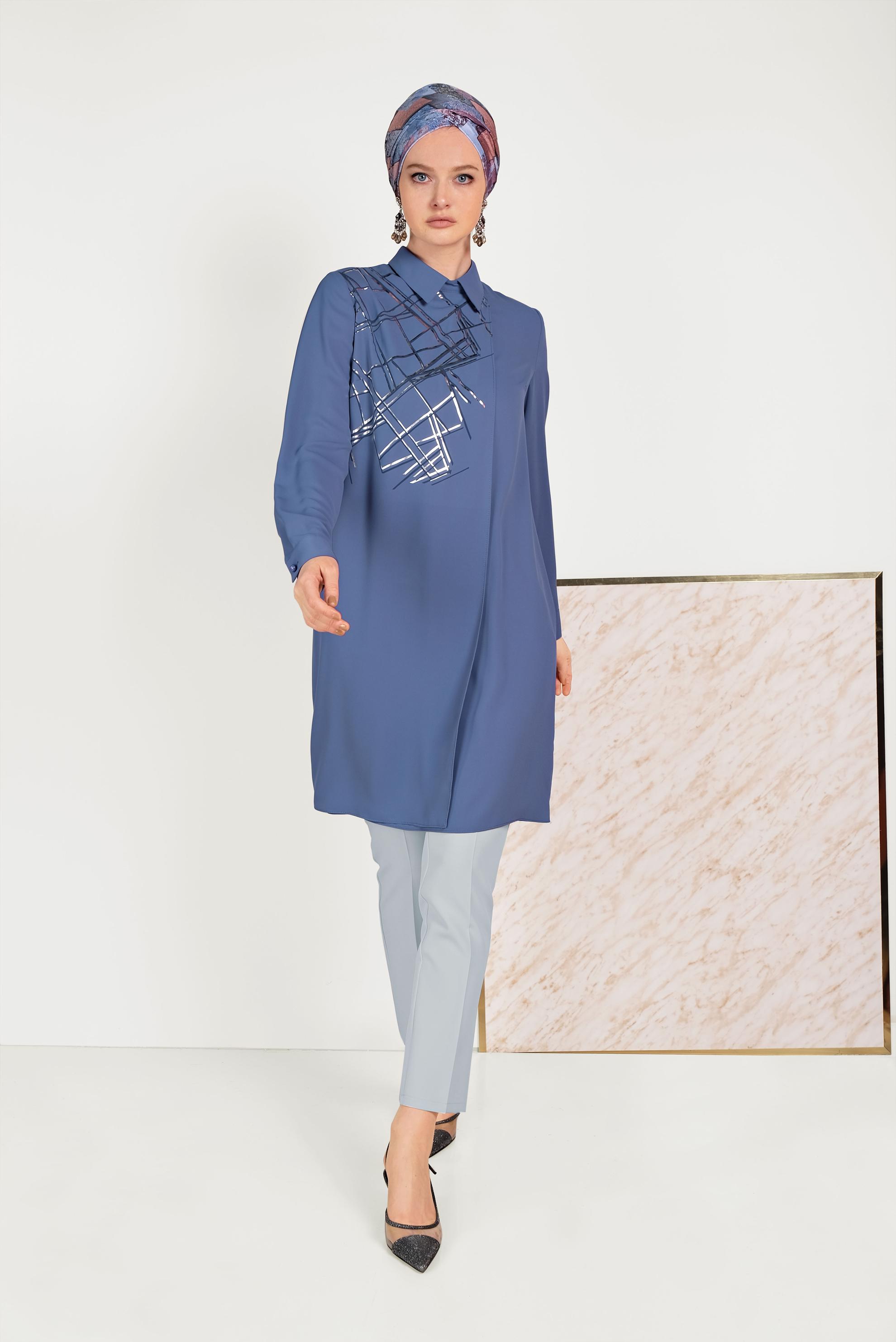 Tesettür giyim LACİVERT YALDIZ DETAYLI TUNİK 40469