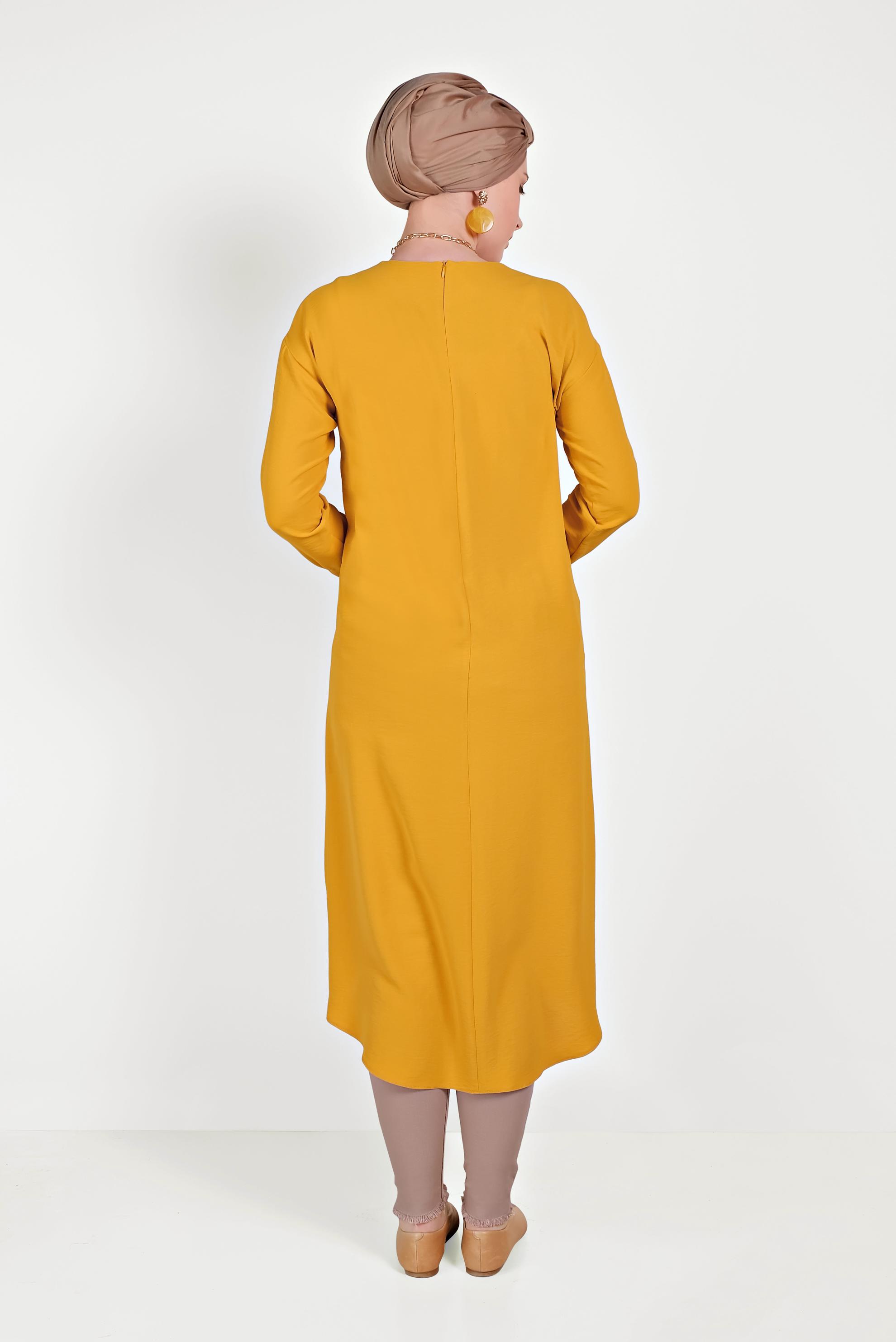 Tesettür giyim SARI ASİMETRİK KESİM FERMUARLI TUNİK 40470