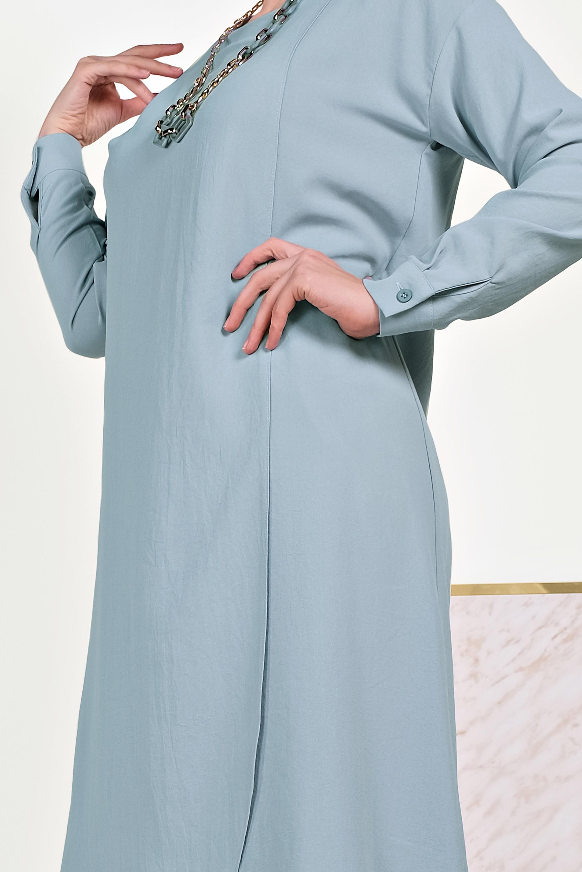 Tesettür giyim MAVİ ASİMETRİK KESİM FERMUARLI TUNİK 40470