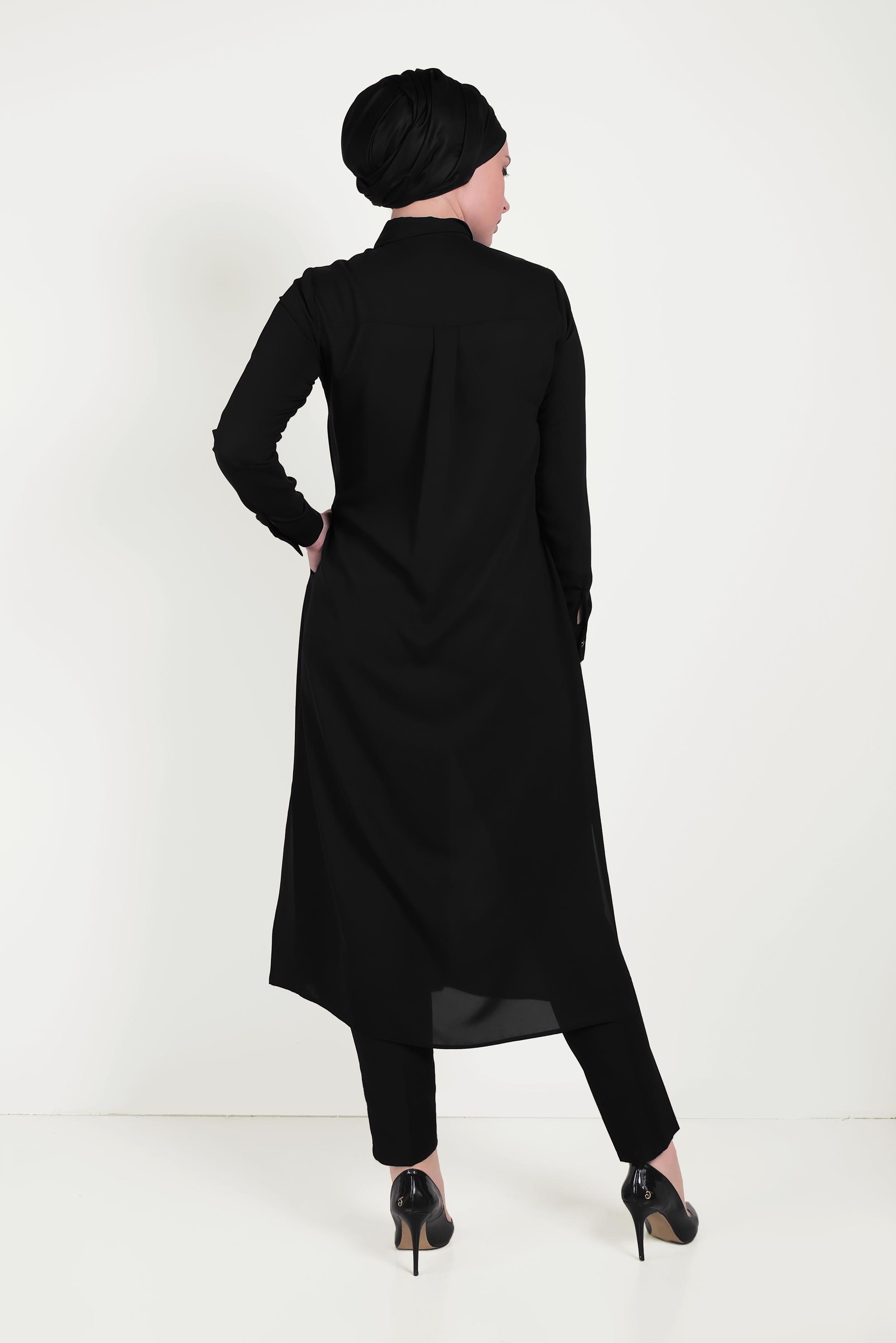 Tesettür giyim SİYAH YAKASI TAŞLI TUNİK 40471