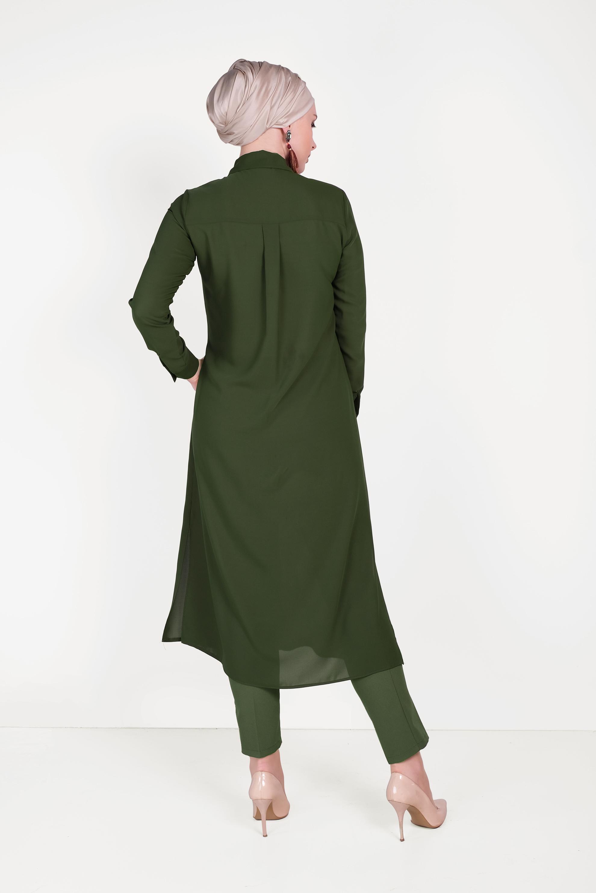 Tesettür giyim HAKİ YAKASI TAŞLI TUNİK 40471