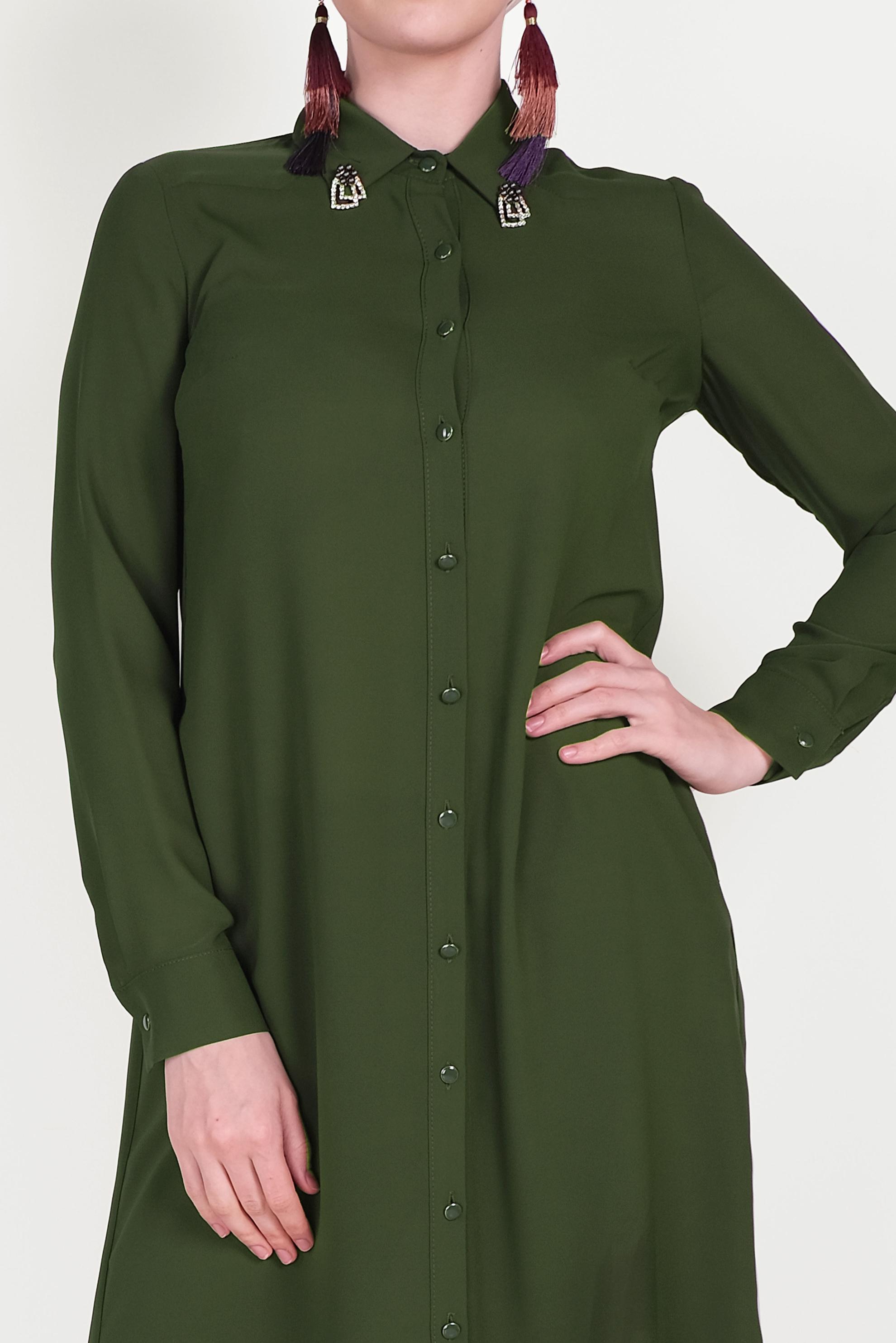 Tesettür giyim HAKİ YAKASI TAŞLI TUNİK 40471