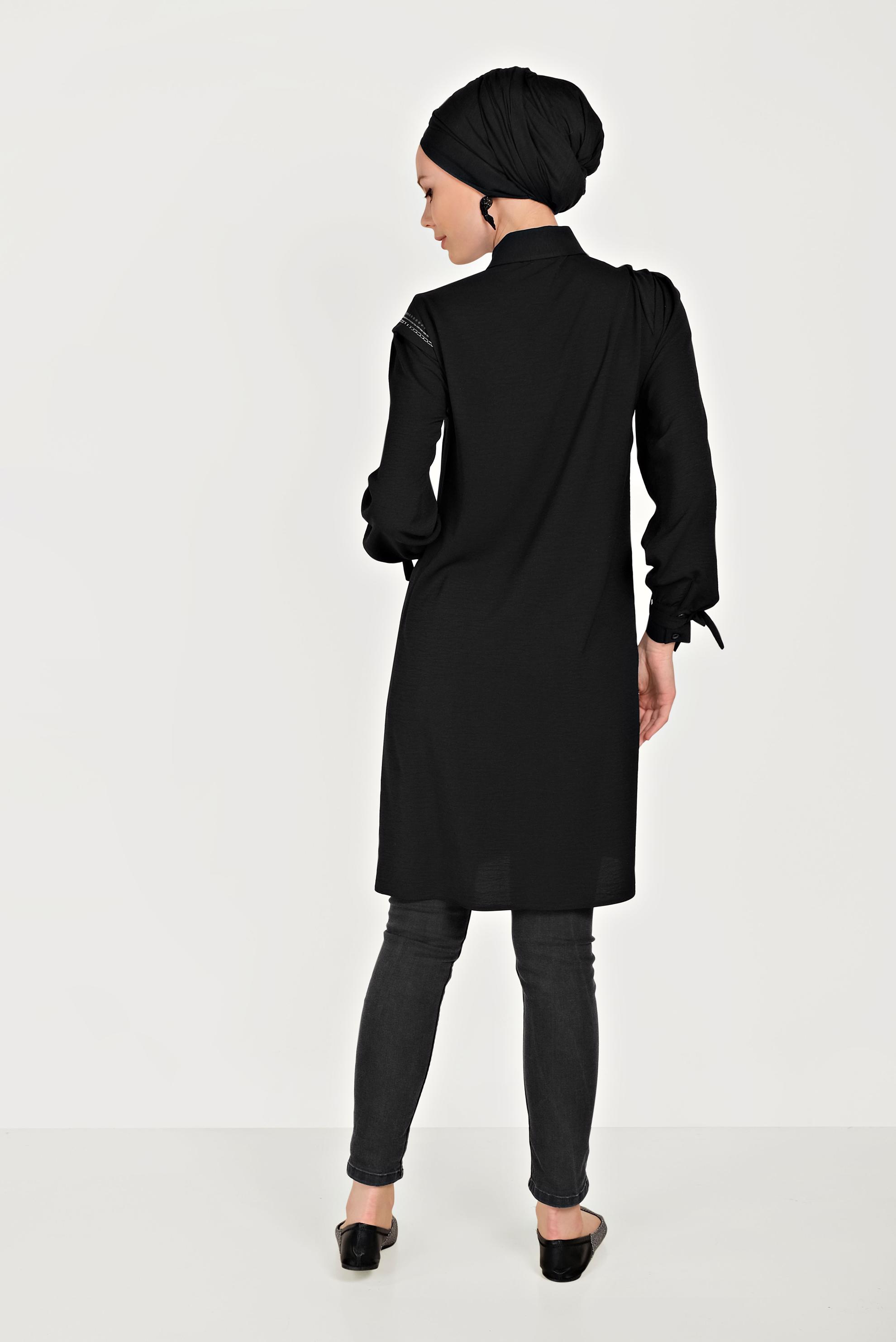 Tesettür giyim SİYAH NAKIŞ İŞLEMELİ TUNİK 40473