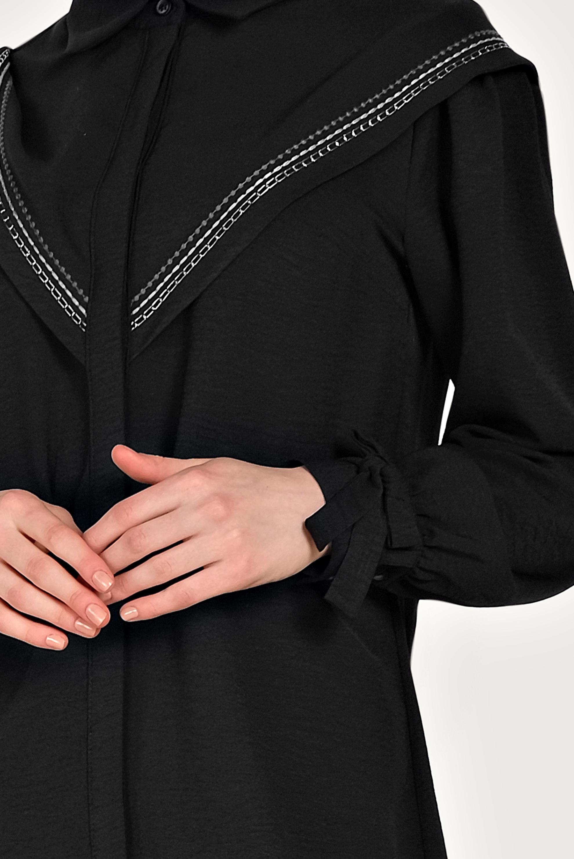 Tesettür giyim SİYAH NAKIŞ İŞLEMELİ TUNİK 40473