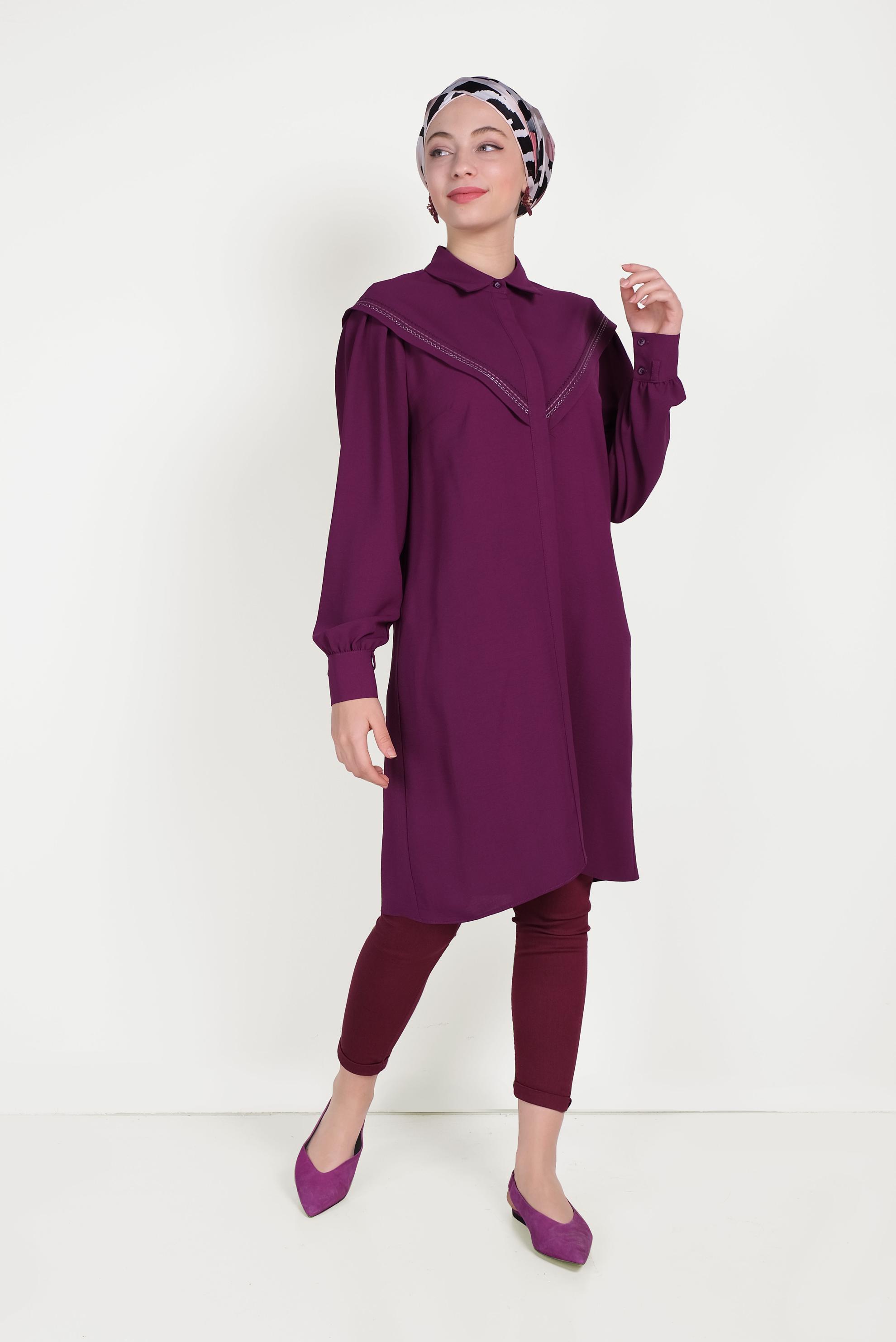 Tesettür giyim MOR NAKIŞ İŞLEMELİ TUNİK 40473