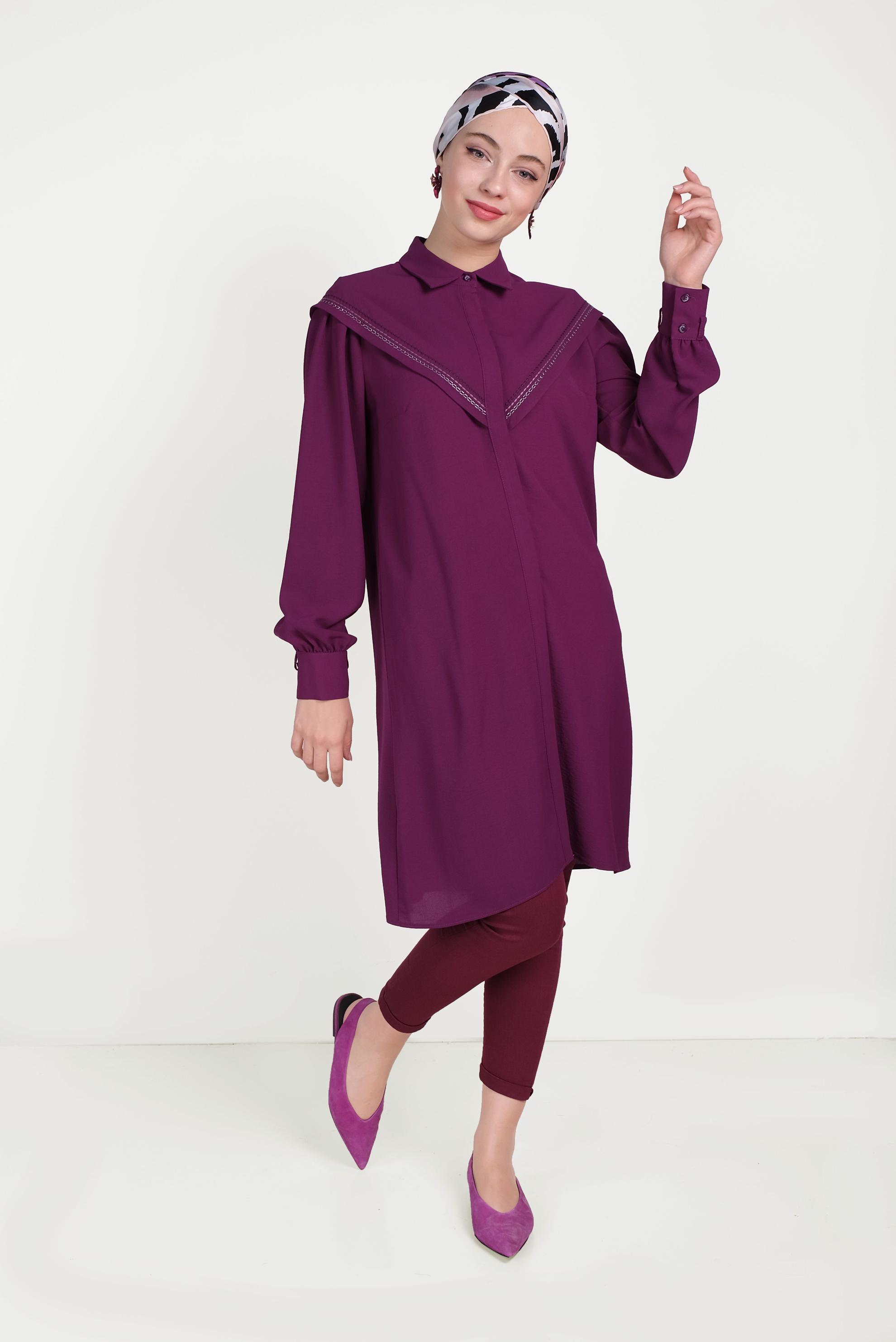 Tesettür giyim MOR NAKIŞ İŞLEMELİ TUNİK 40473